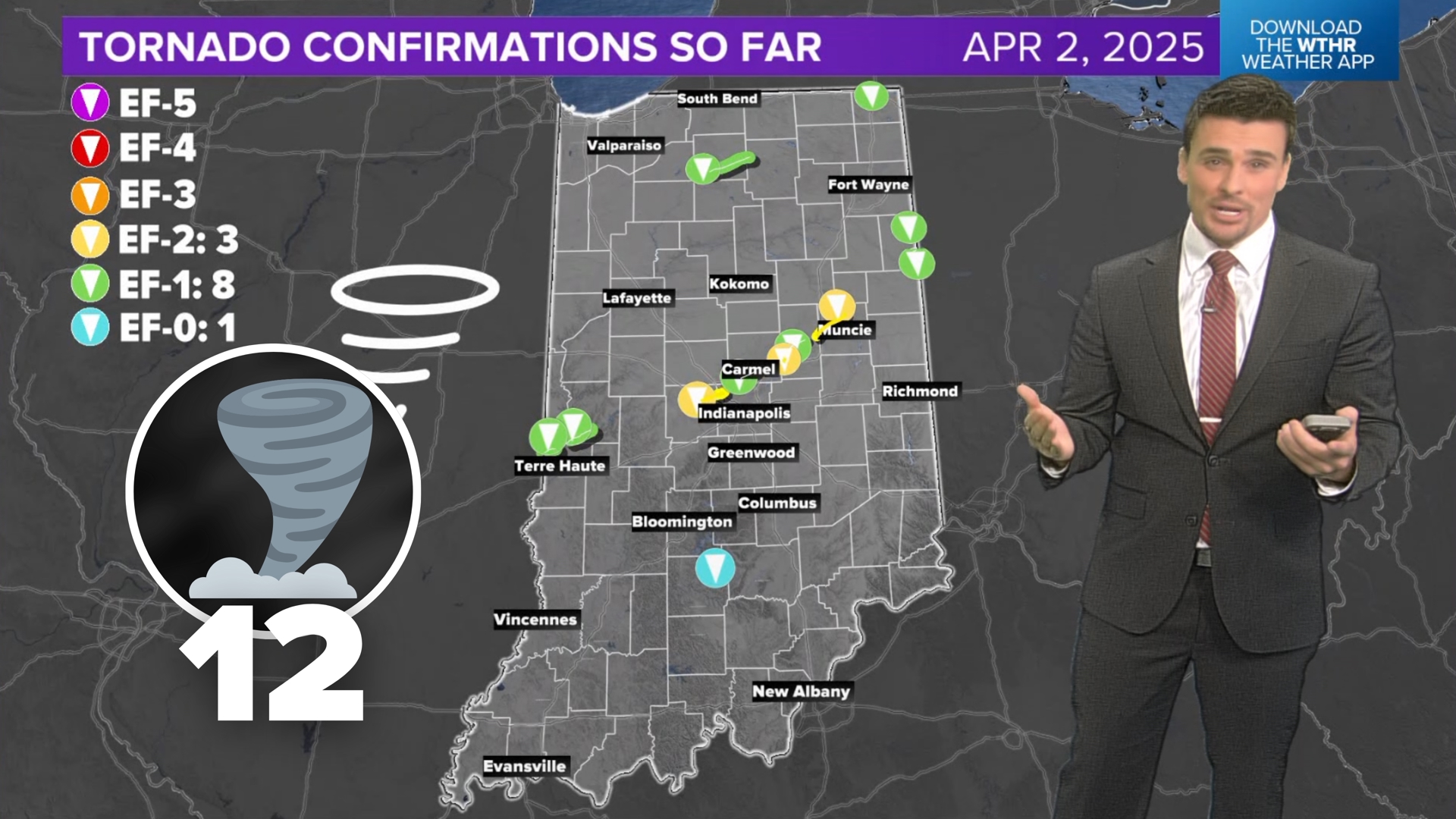 Wednesday night (April 2nd) was Indiana's biggest tornado night of the year so far with several central Indiana twisters touching down. We have the maps.