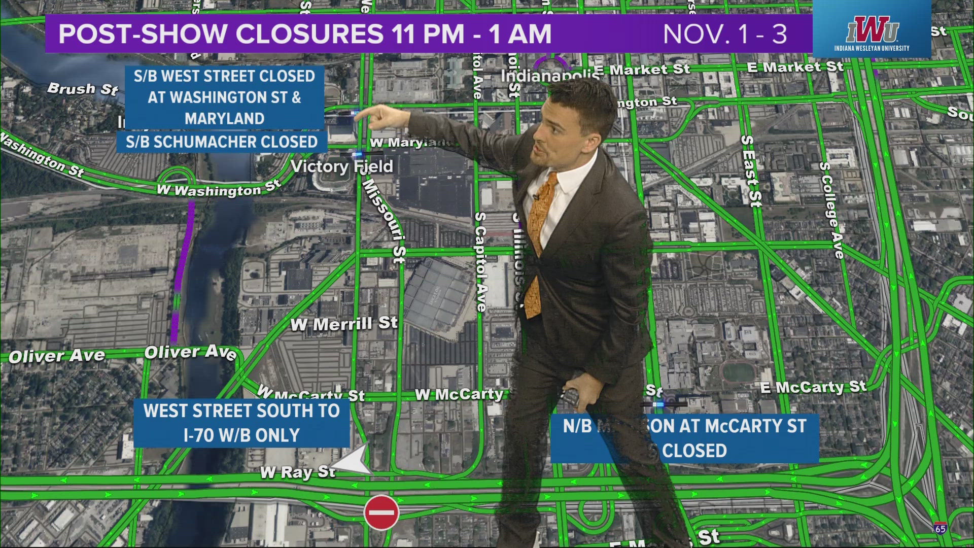 13News meteorologist Matt Standridge breaks down the road closures Swifties can expect following Night 2 of the Eras Tour concert in Indianapolis.