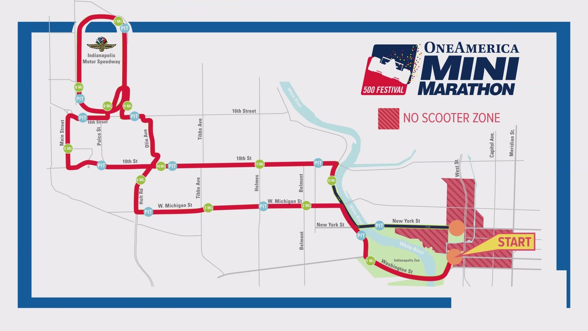 Indy Mini Marathon Routes, Road Closures