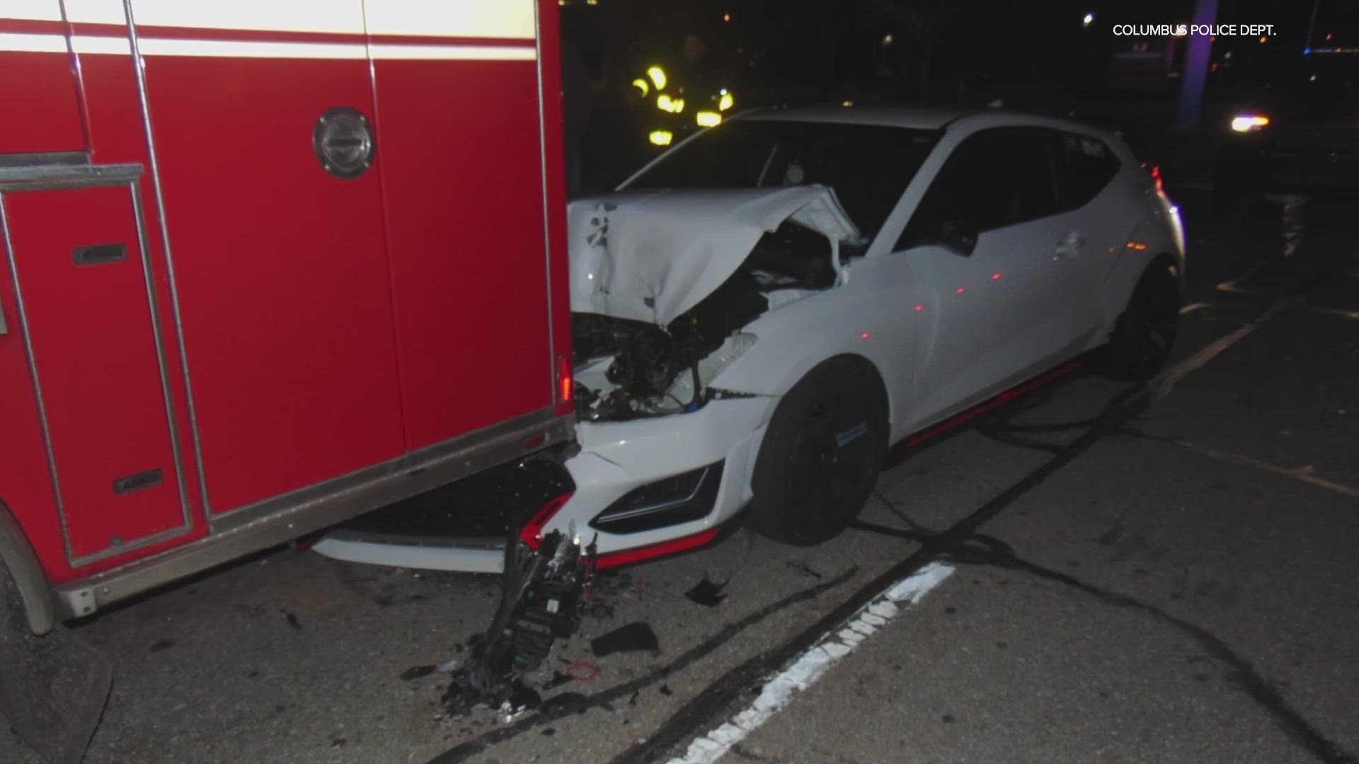 We're just learning Columbus police arrested a man  for OWI after hitting this fire truck Monday night.