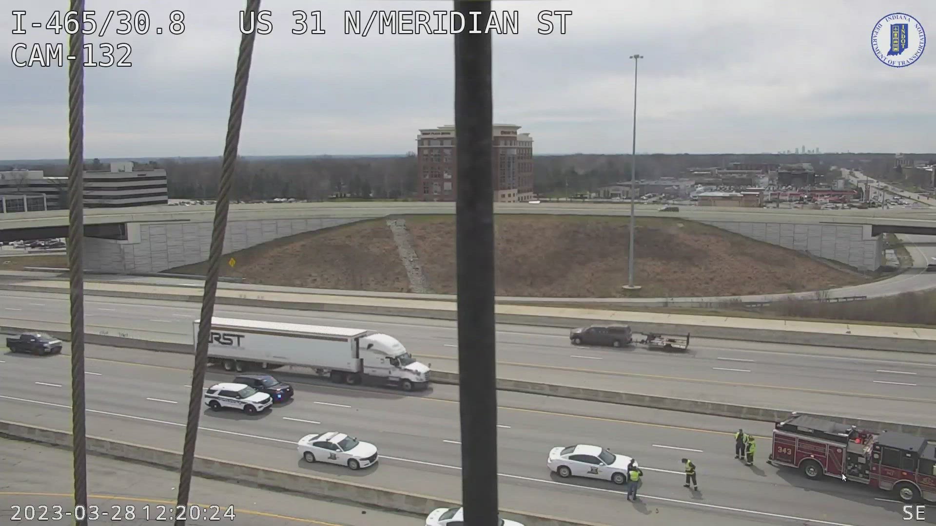A pedestrian was critically injured Tuesday after being hit by a semi-truck on I-465 in Carmel, police said.