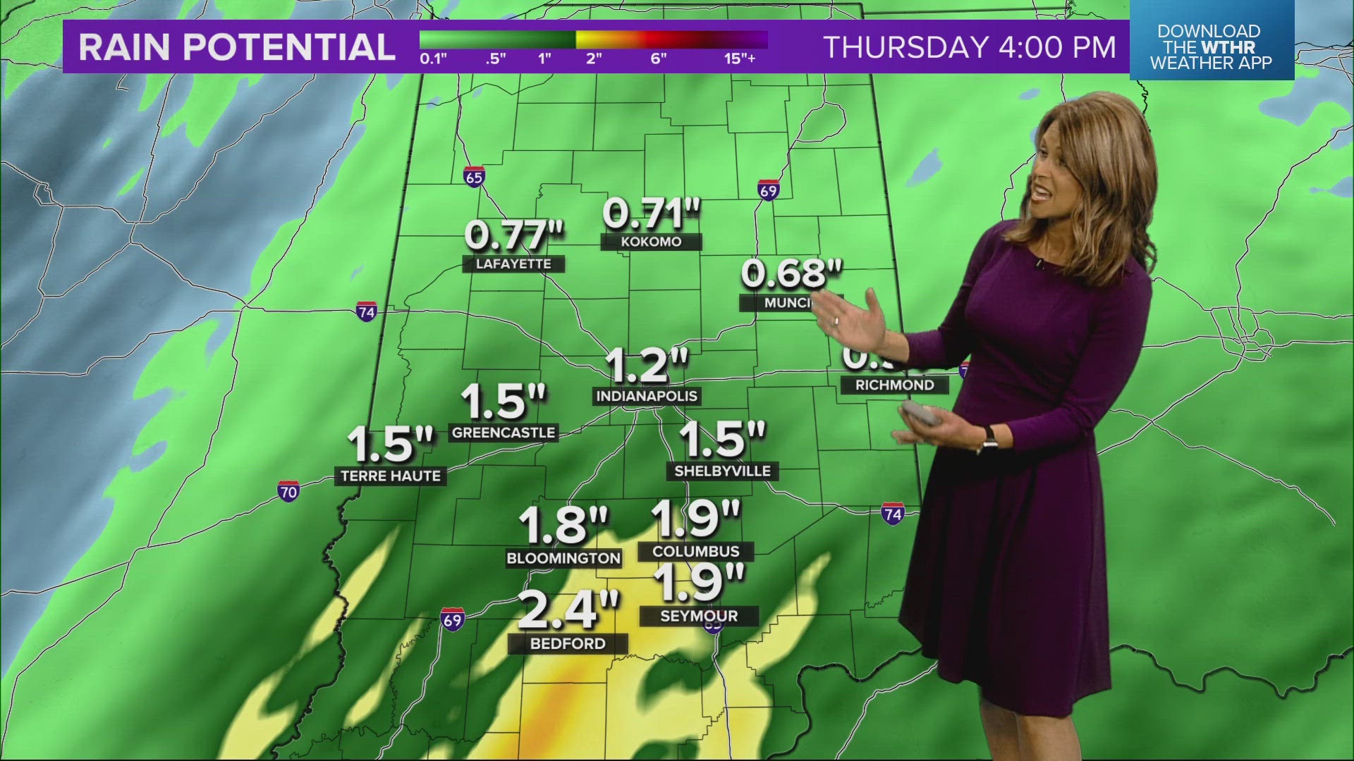 13News meteorologist Angela Buchman continues to monitor rain showers in central Indiana.