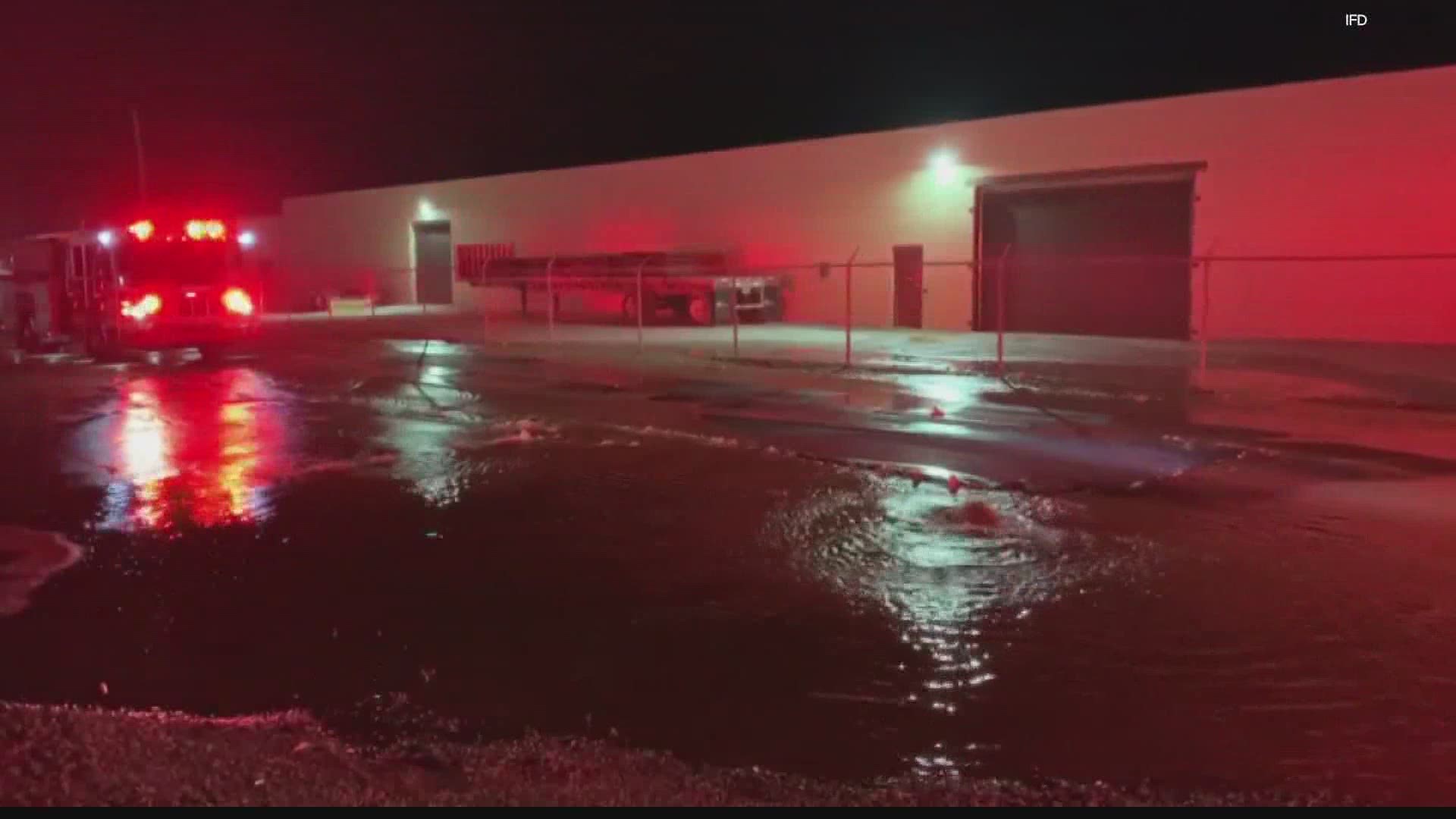 When firefighters connected to a hydrant on Prospect Street, the water main broke underground starting a large flood.