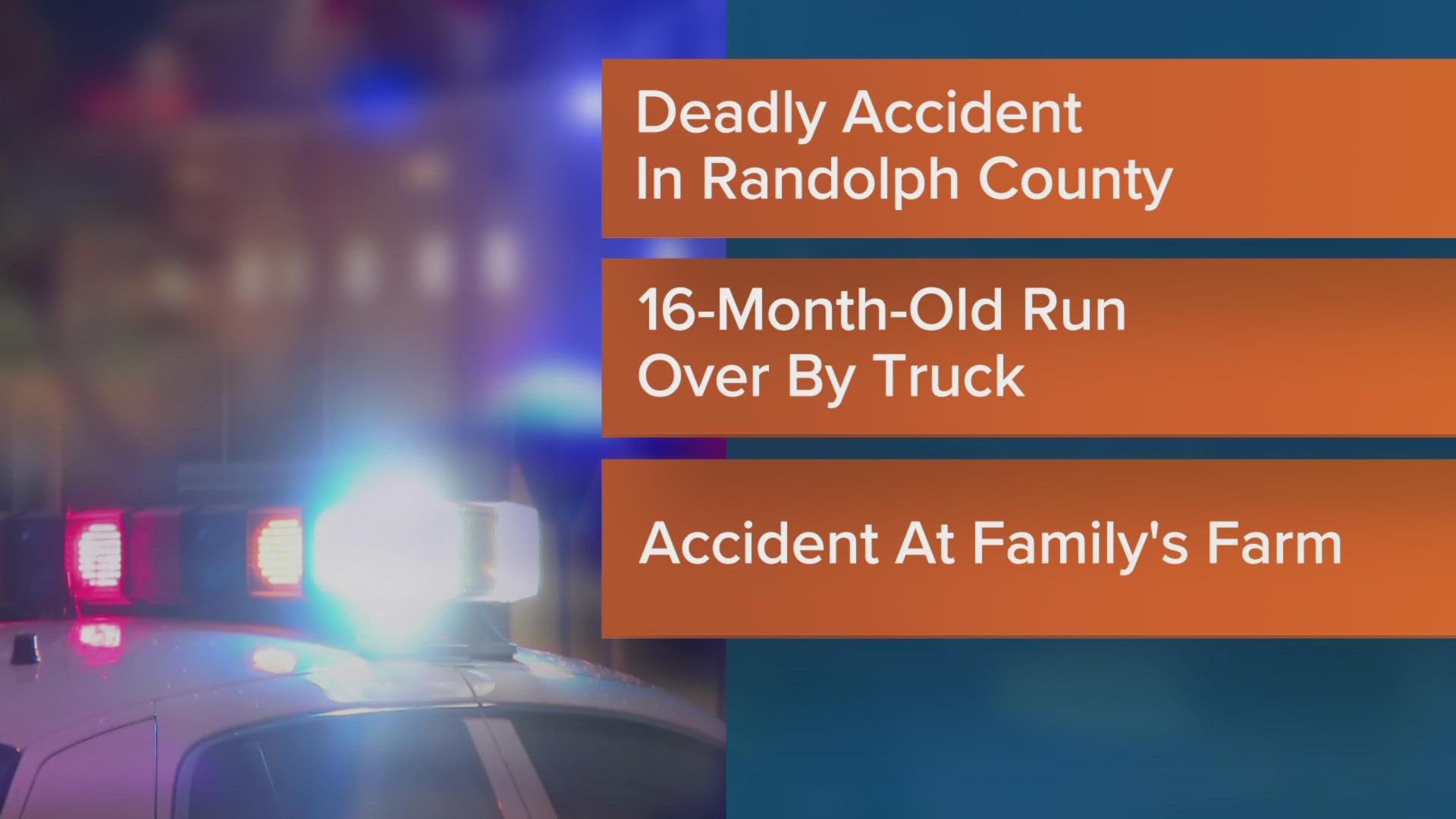 The sheriff said the boy's father accidentally ran over him when backing up a truck in a barn.