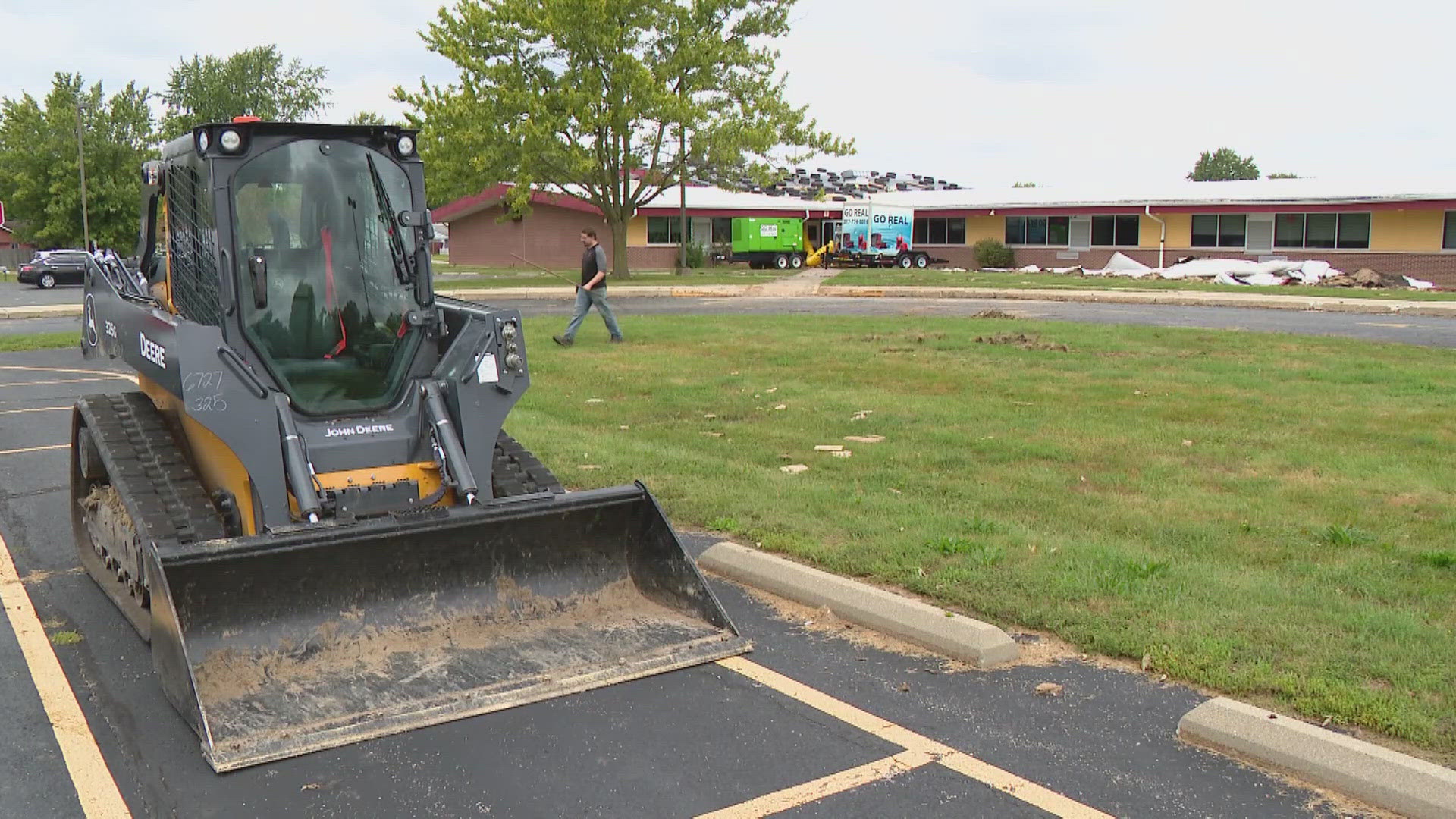 Powerful straight-line winds are blamed for significant damage Friday to Taylor Elementary School.