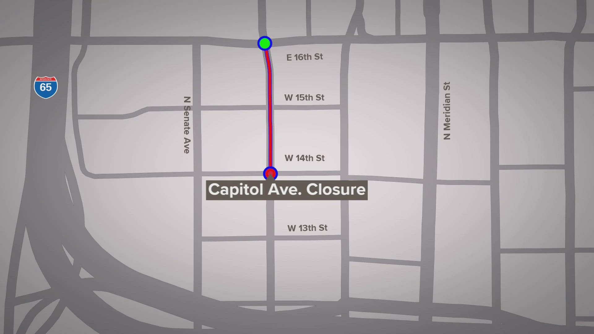 Between 14th and 16th streets only one lane of traffic along with IndyGo Red Line traffic will be open on Capitol.