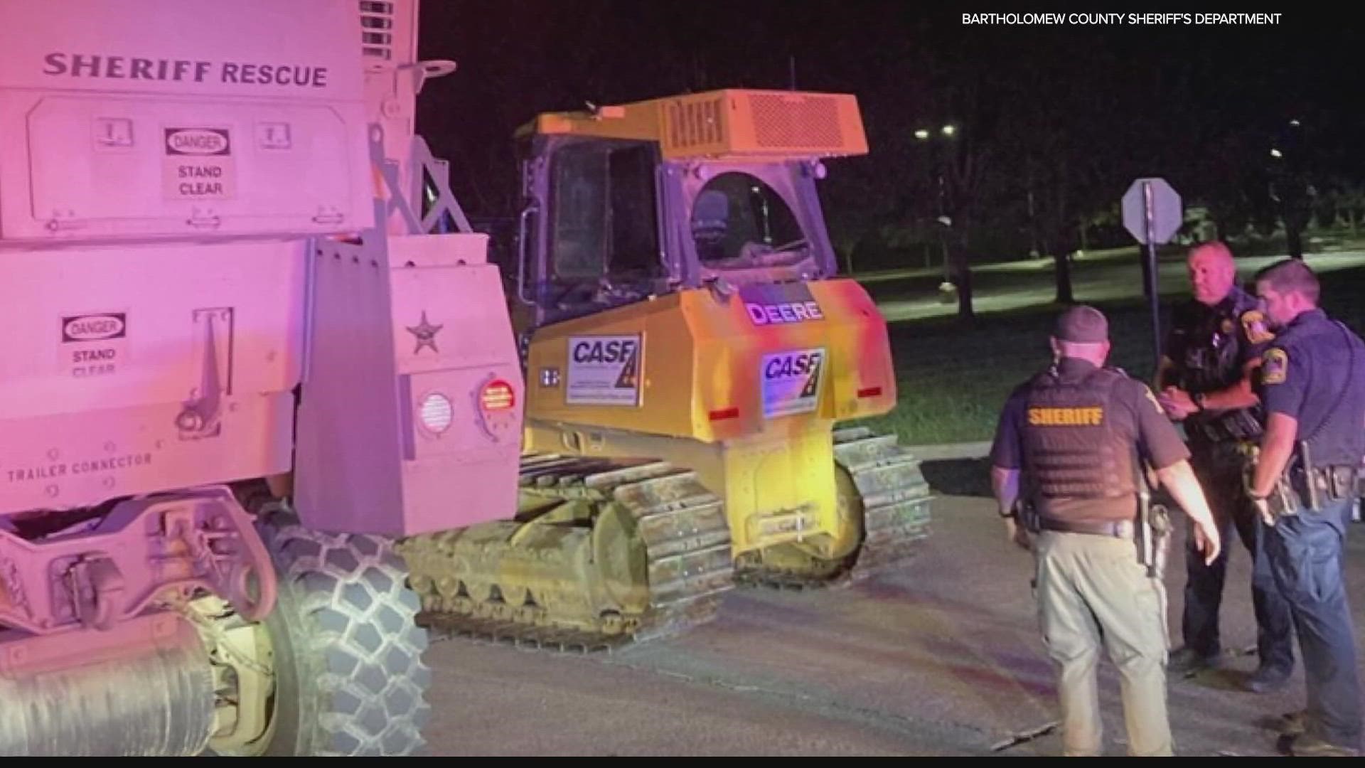 Police eventually employed a military grade vehicle to stop the renegade bulldozer.
