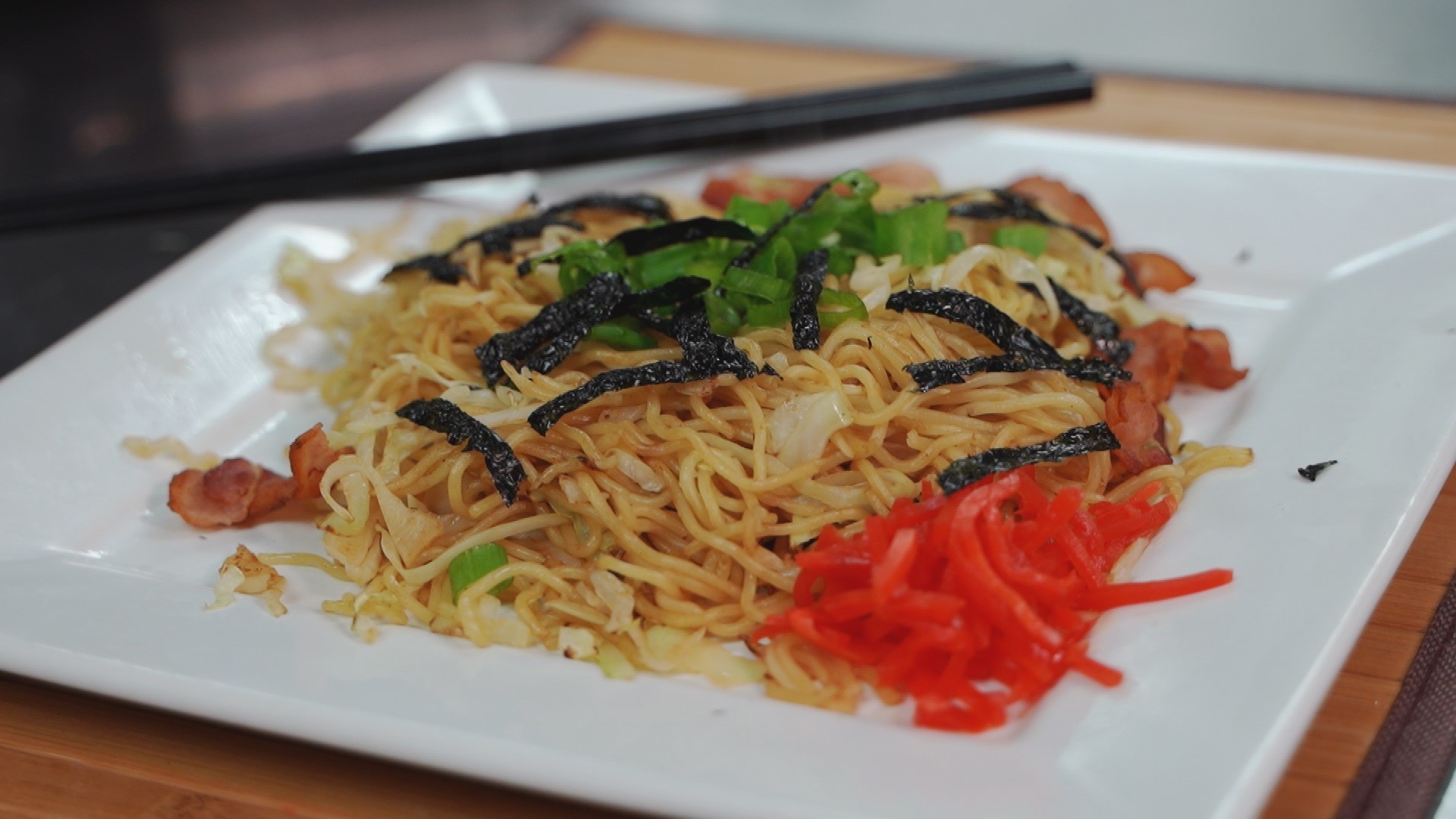 Julia and Jalea learned to make yakisoba, or fried noodles, with Mori Willhite of Katsumi's Kitchen.