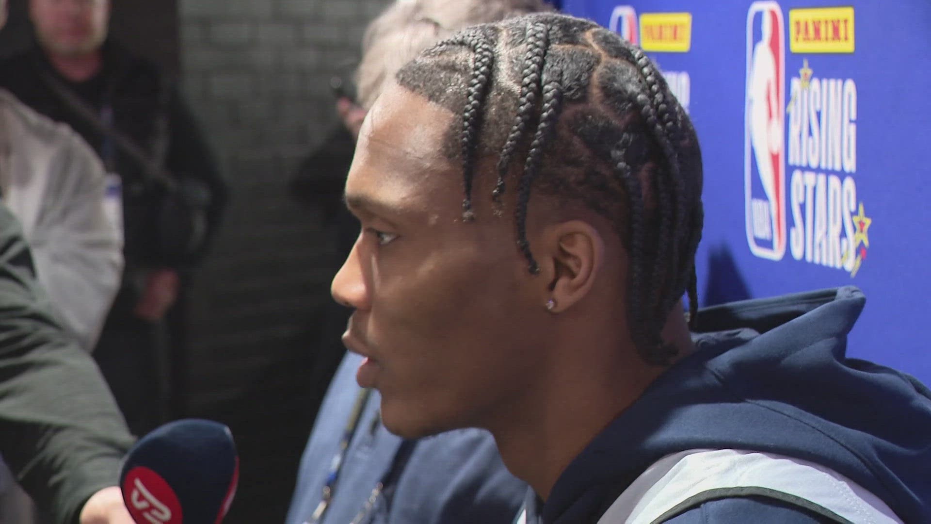 13Sports reporter Dominic Miranda talks with Indiana Pacer Benedict Mathurin before the NBA Rising Stars Challenge.