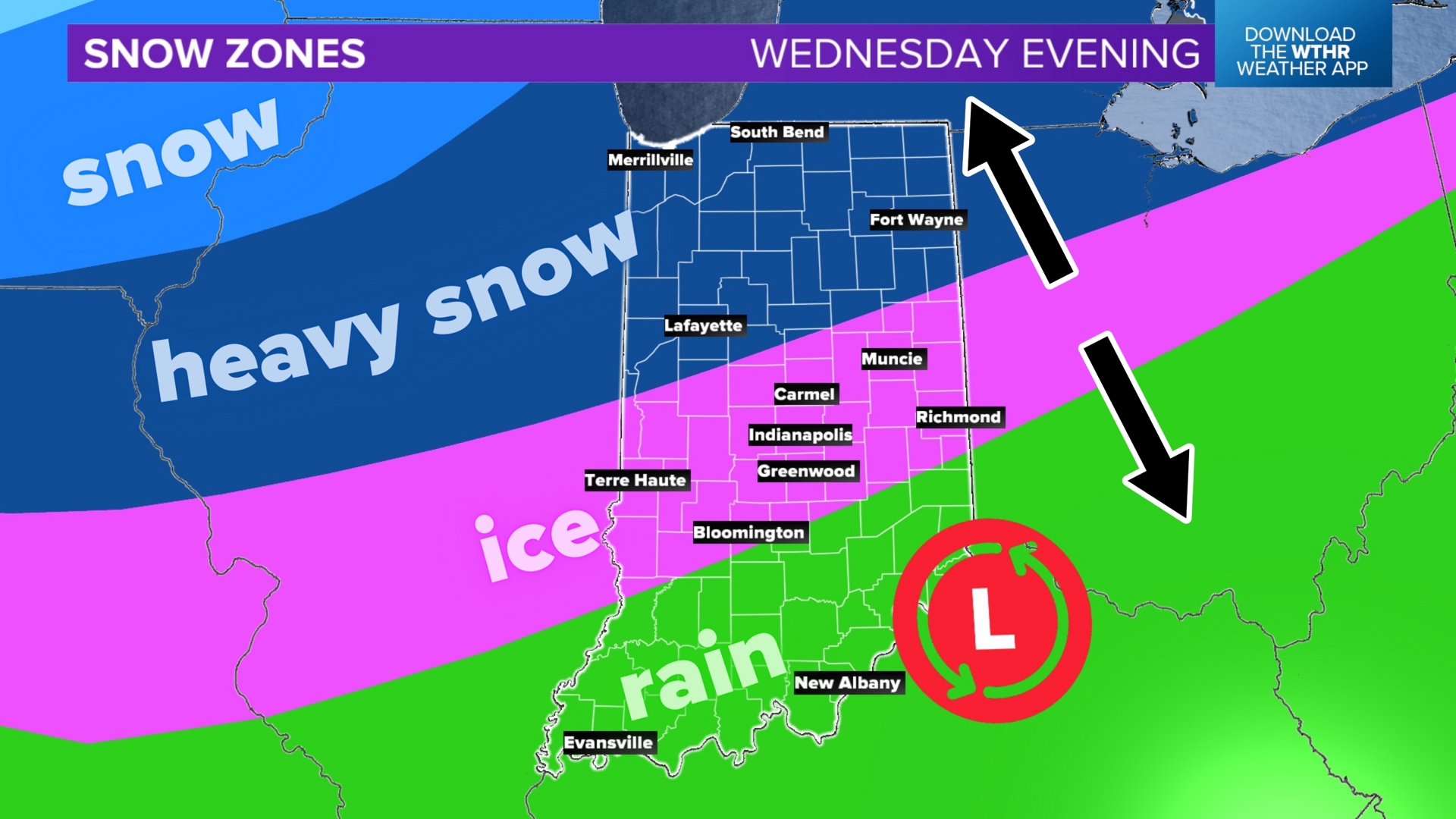 Expect adjustments to the winter zones, but a fairly strong storm will move into Indiana this week bringing a mix of heavy snow and ice to much of the state.