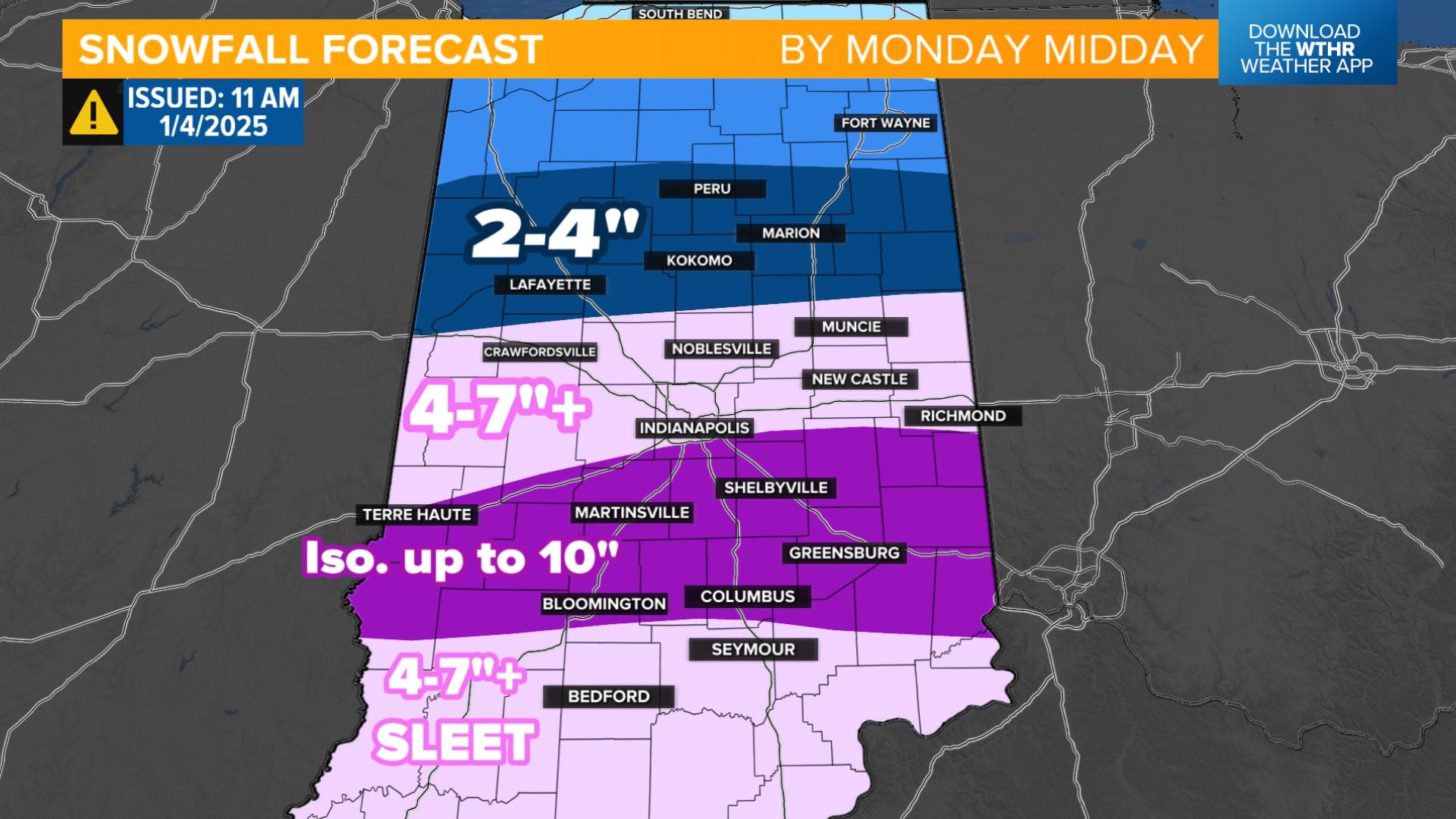 Saturday afternoon update on winter storm hitting Indiana this weekend