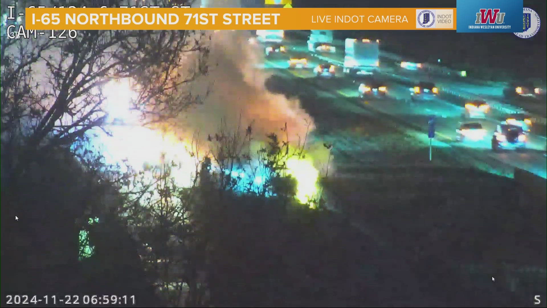 INDOT confirmed the vehicle fire around 7 a.m. Friday.