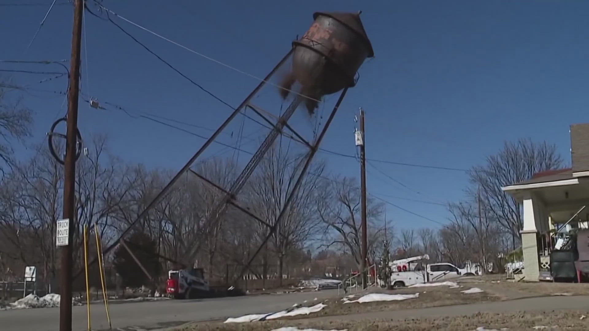 The contracting company that brought the tower down says the plan was to use cables to have the tower fall onto a grassy area on the other side of the street. 