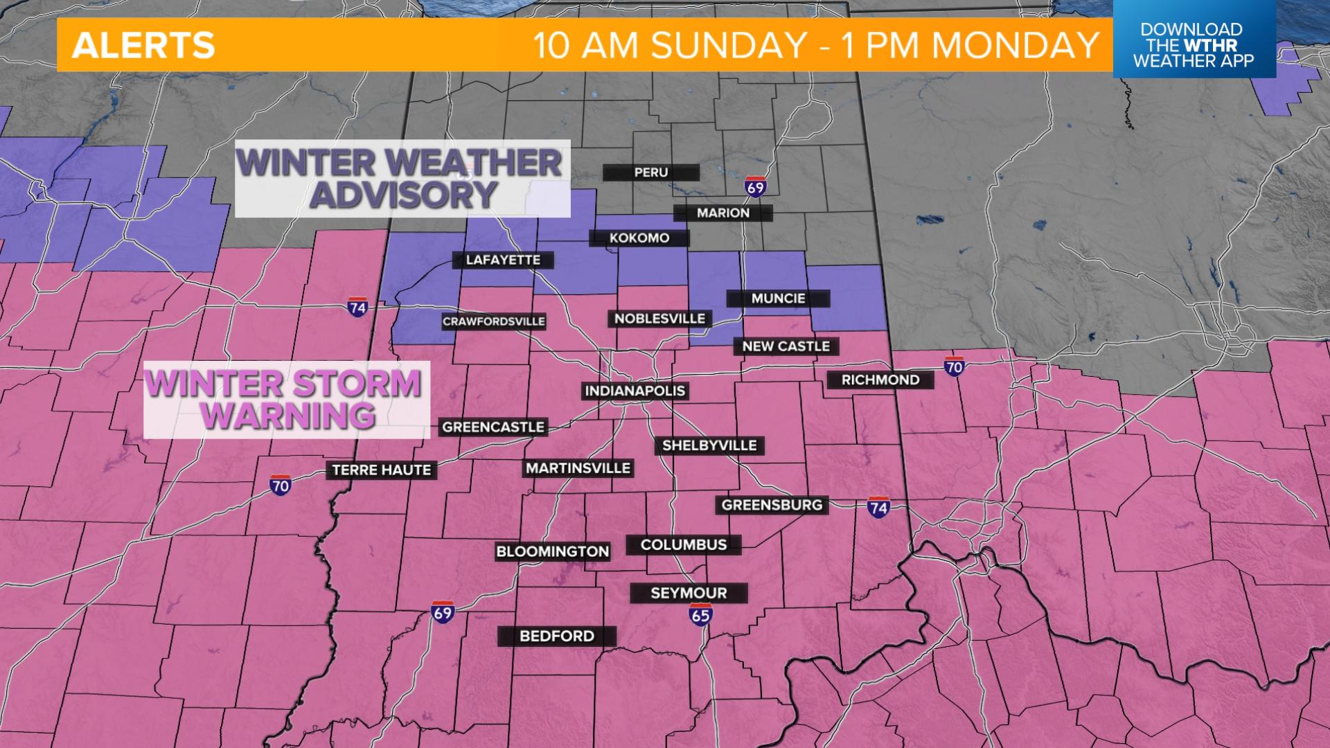 Winter Storm Warning in effect for most of central Indiana starting