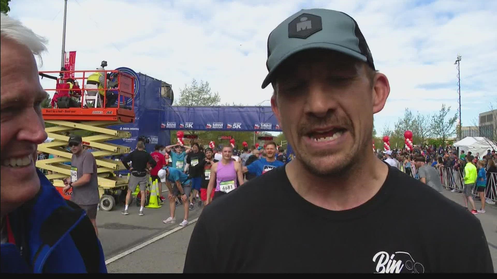 The ex-tight end used the 500 Festival Mini-Marathon to help train for Ironman competition.