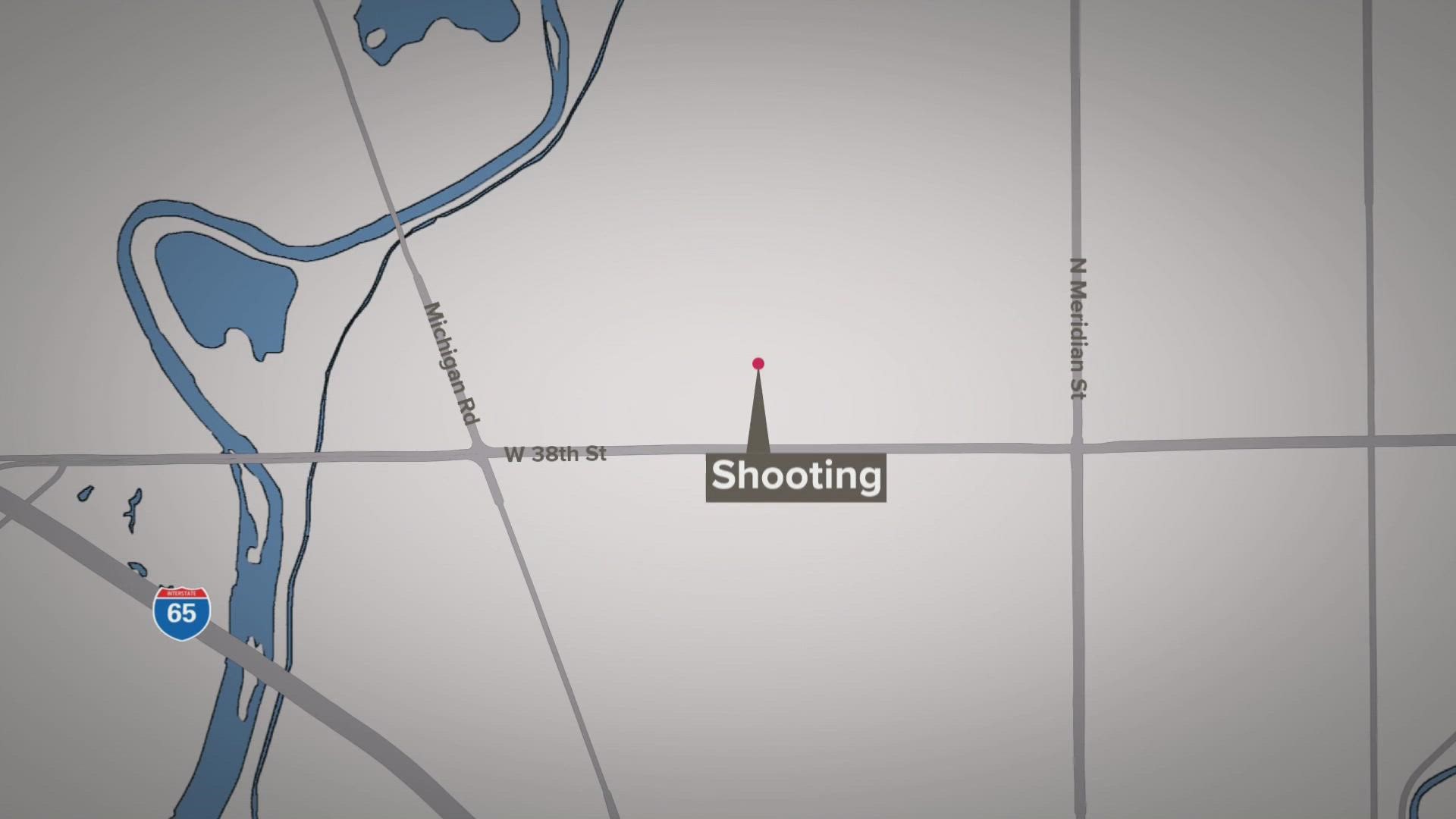 The shooting happened Saturday in the 600 block of West 39th Street, near Michigan Road and North Meridian Street, just before 4 p.m.