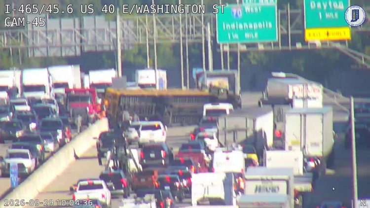 School bus flips in I-465 crash on Indy's east side