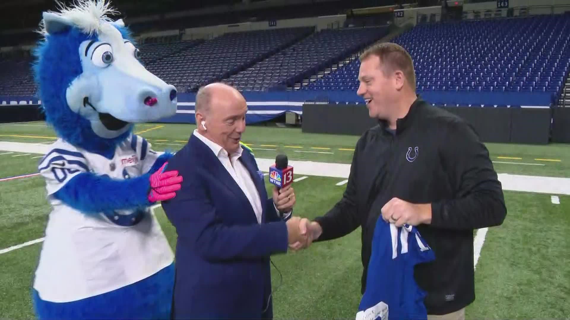 Chuck Lofton got a surprise while doing a live report from Lucas Oil Stadium.