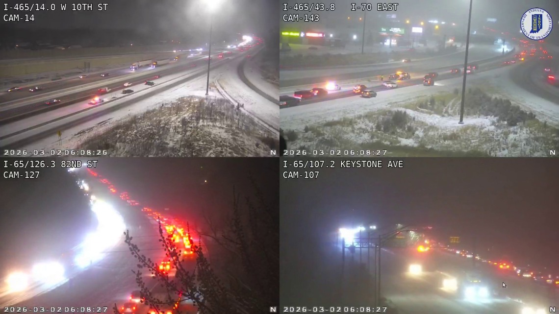 Burst of snow, ice and sleet slides into central Indiana early Monday; 100+ school delays, numerous crashes reported | Weather Impact Alert