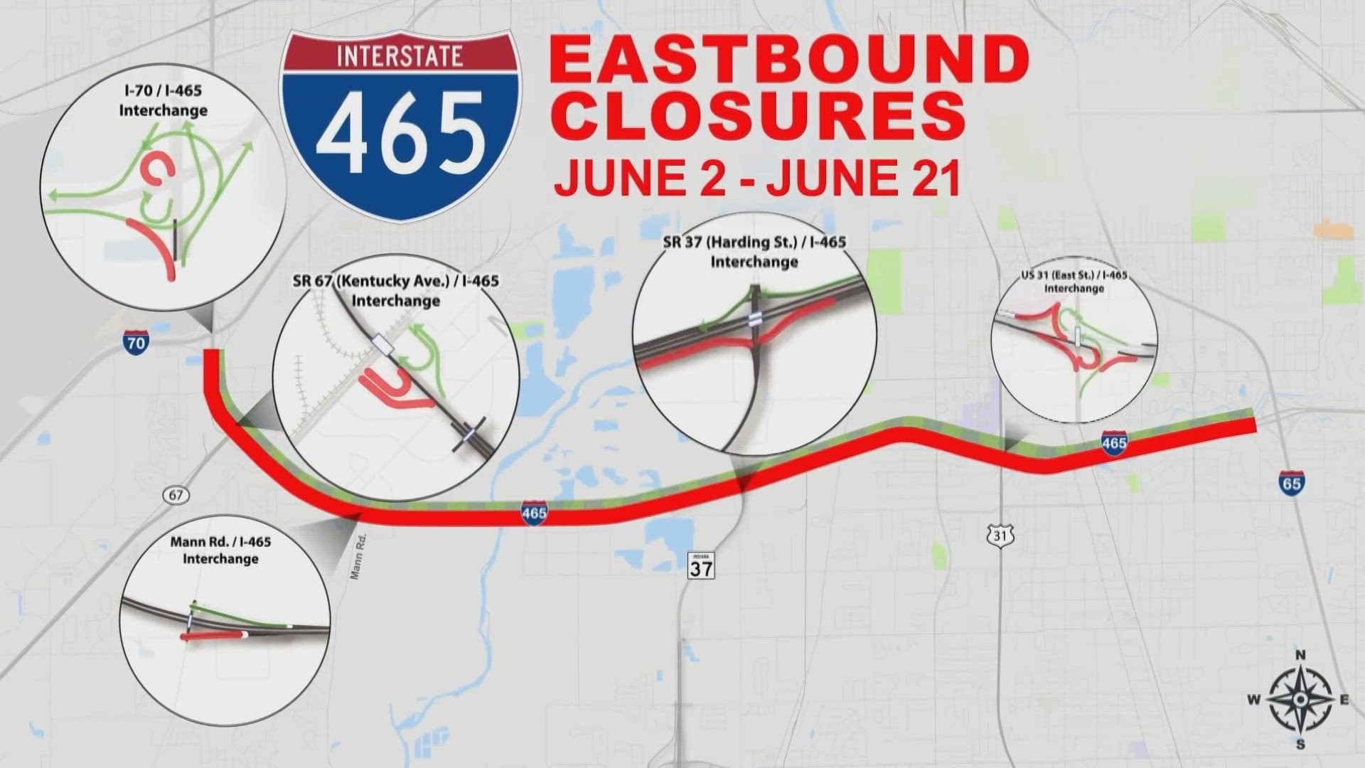 INDOT says a closure will be between I-65 and I-70 on the southwest side.