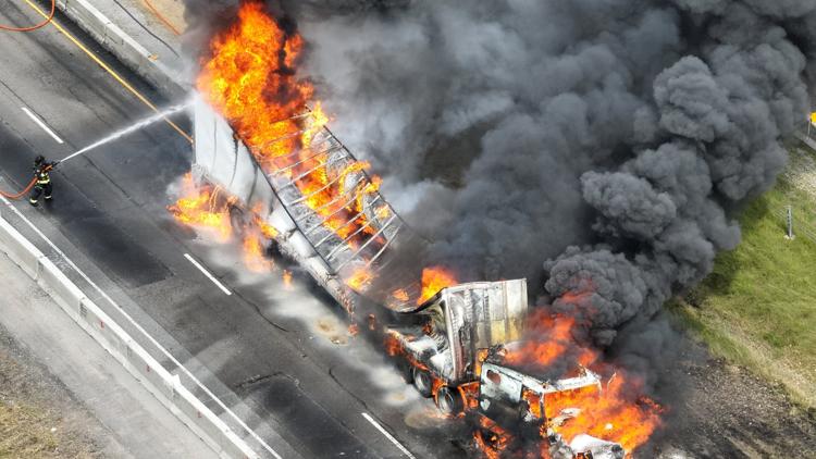 Eastbound I-70 closed east of Greenfield exit following crash, large semi fire