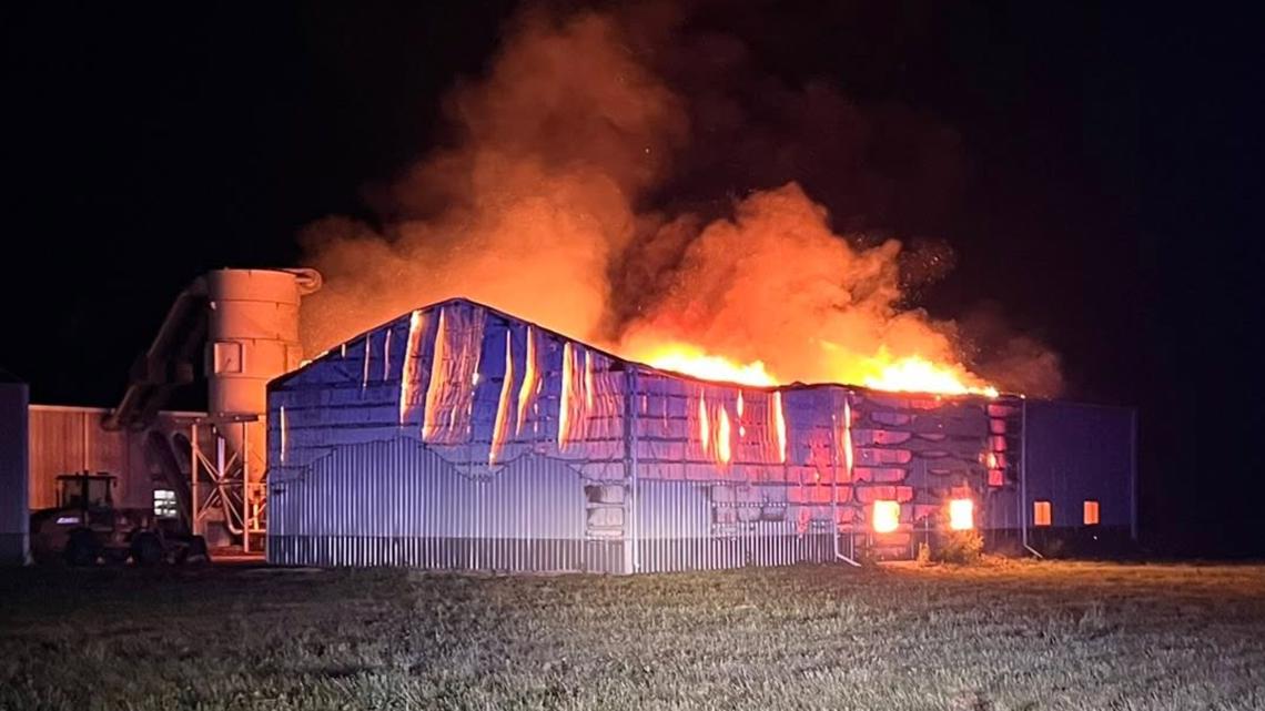 7 fire departments battle large fire at western Indiana manufacturing facility