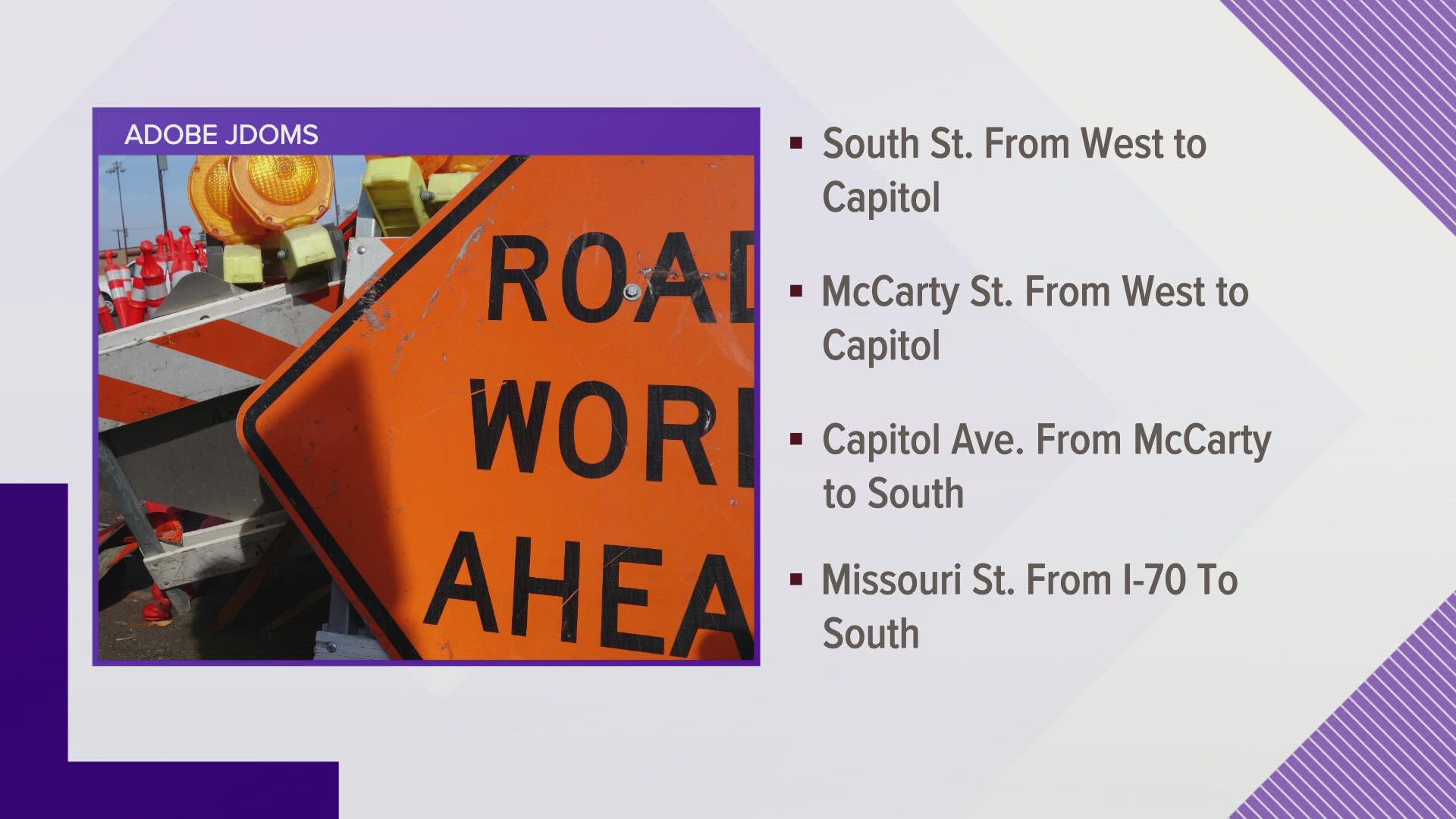 Sections of South Street, McCarty Street, Capitol Avenue and Missouri Street are being redone in downtown Indianapolis starting Monday, Sept. 20.
