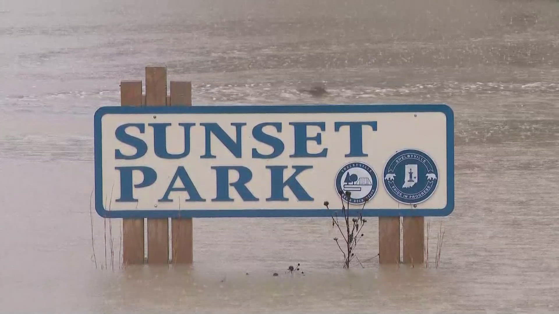 13News reporter Rich Nye reports from Shelbyville where the Big Blue River has flooded Sunset Park after Friday's heavy rainfall in central Indiana.
