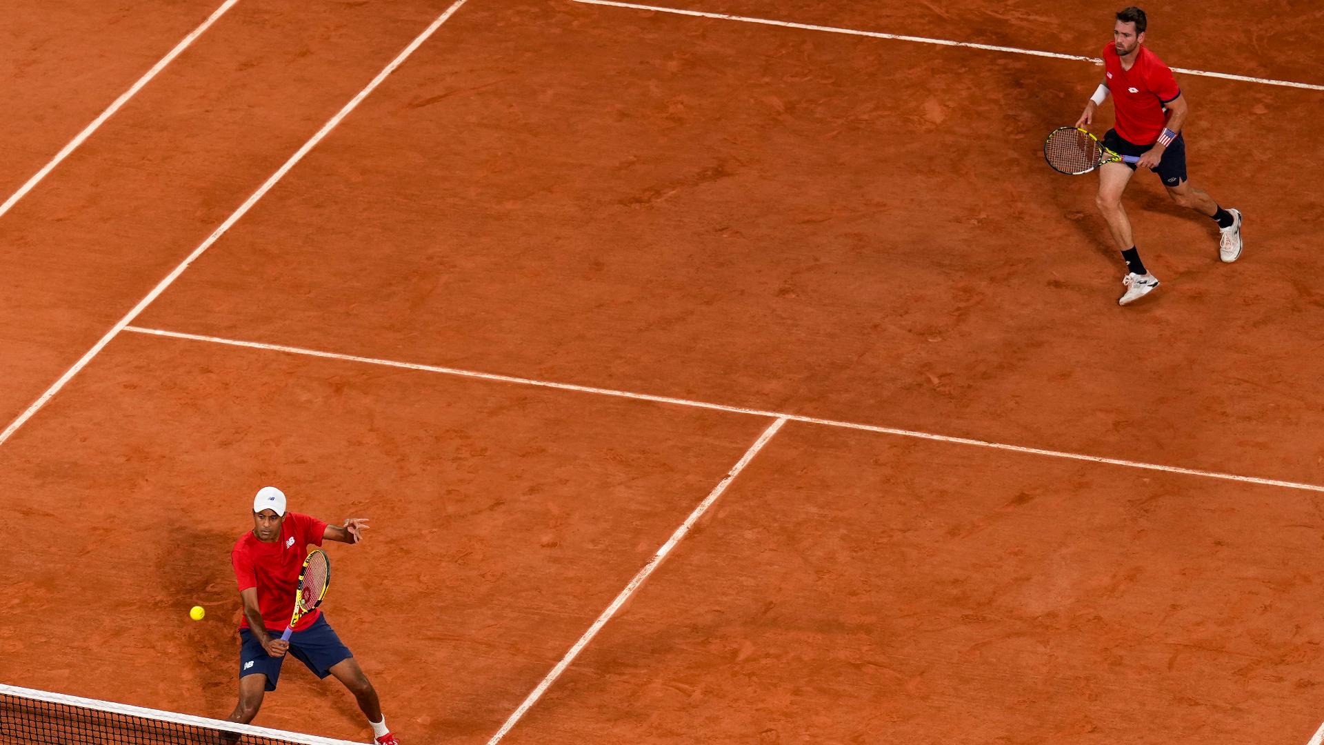 13News' Samantha Johnson interviews Carmel native Rajeev Ram and partner Austin Krajicek after winning their semifinal doubles match at the 2024 Paris Olympics.