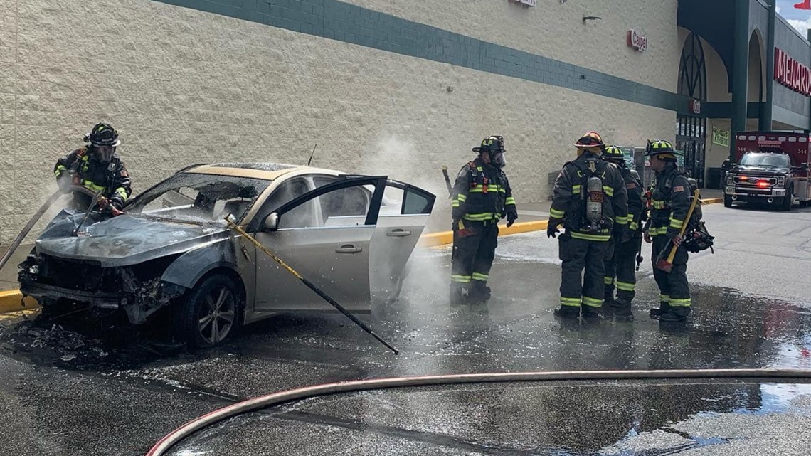 Car parked in Carmel Menards' fire lane catches fire