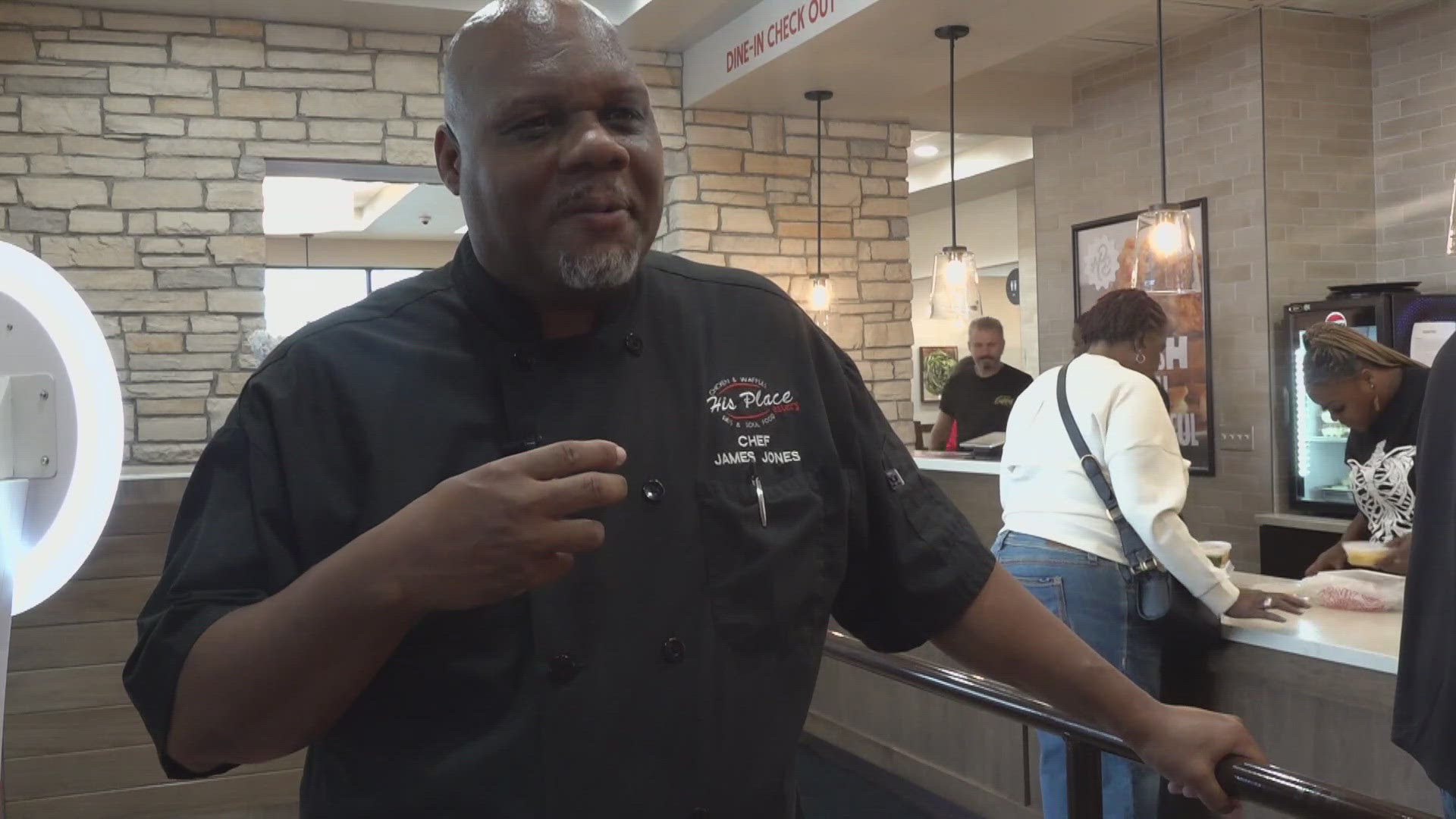 13News reporter Marina Silva talks with Chef James Jones ahead of his restaurant's feature on Food Network's "Diners, Drive-Ins and Dives."