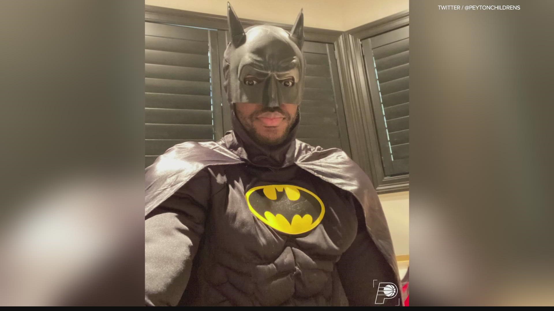 Justin Holiday dressed up as Batman to virtually visit patients at Peyton Manning Children's Hospital.