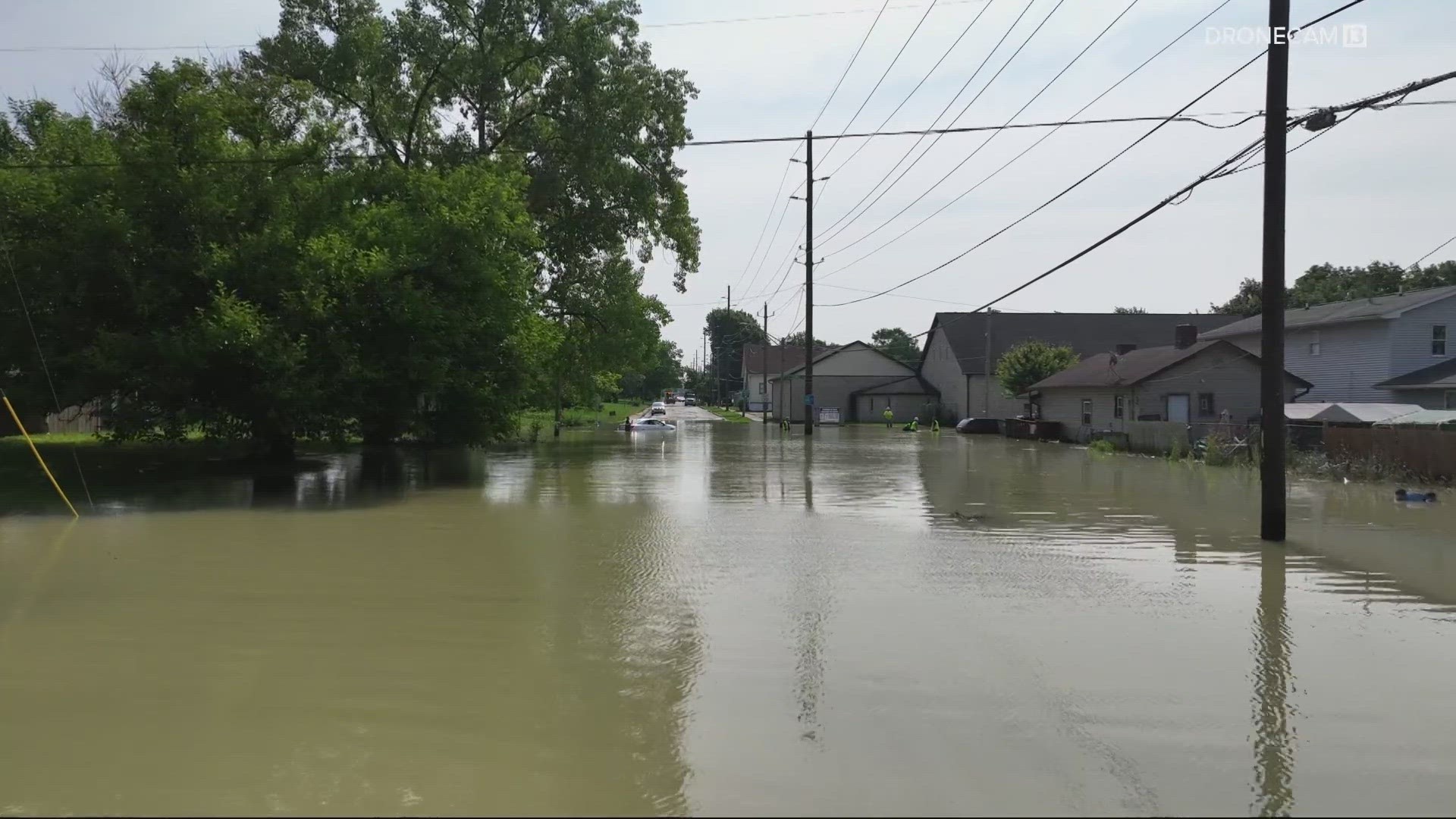 Crews are trying to make repairs after the break flooded a two-block area.