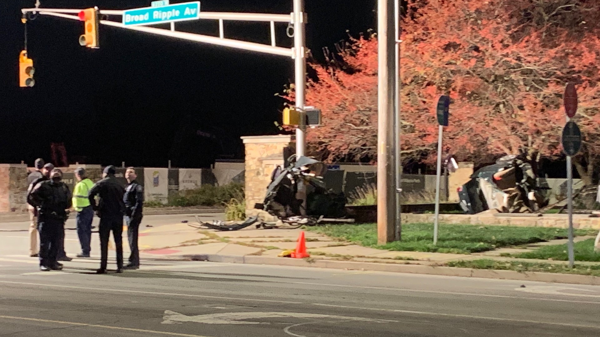 The crash happened at the intersection of Broad Ripple and Primrose avenues Wednesday around 1 a.m.