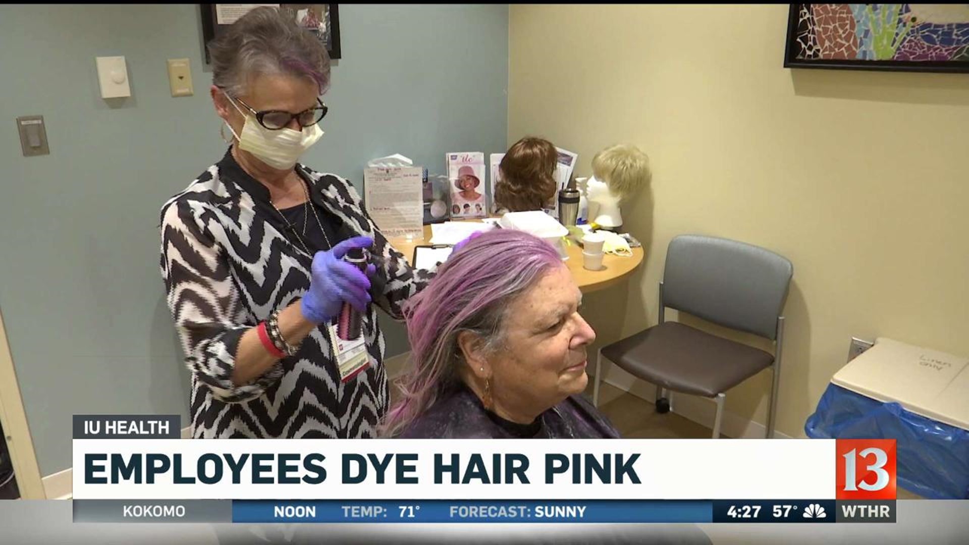Employees dye hair pink