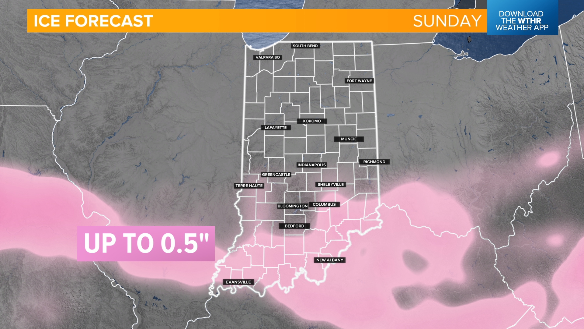 Several inches of snow and some ice on the way to Indiana for Sunday