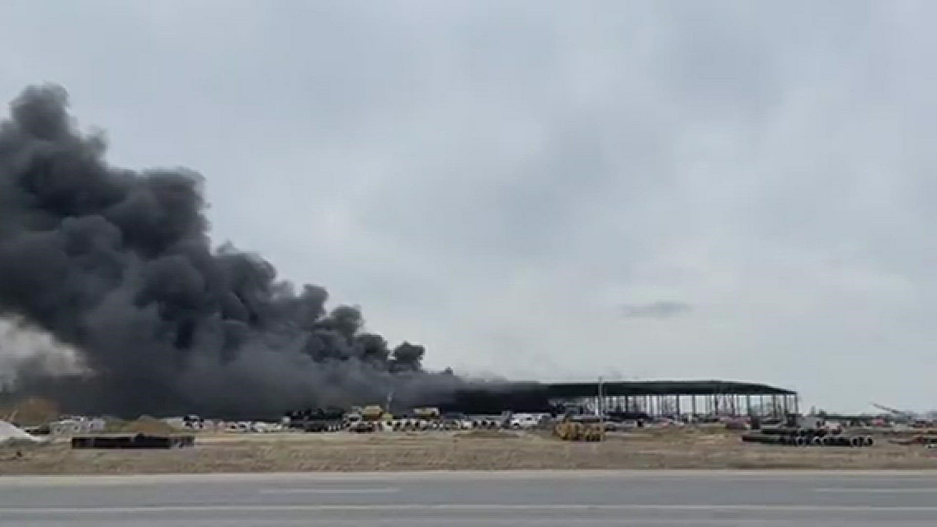 A warehouse that's under construction caught fire in Brownsburg Friday, March 18, 2022.
Credit: Hadley Fruits