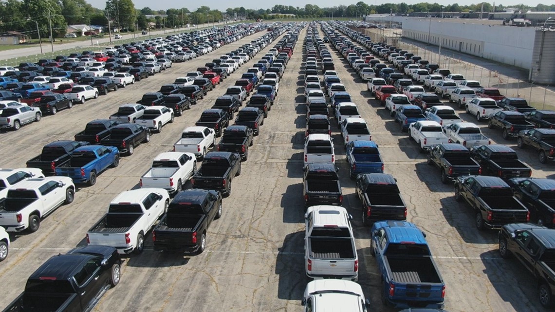 Old Kokomo GM plant packed with trucks awaiting microchips