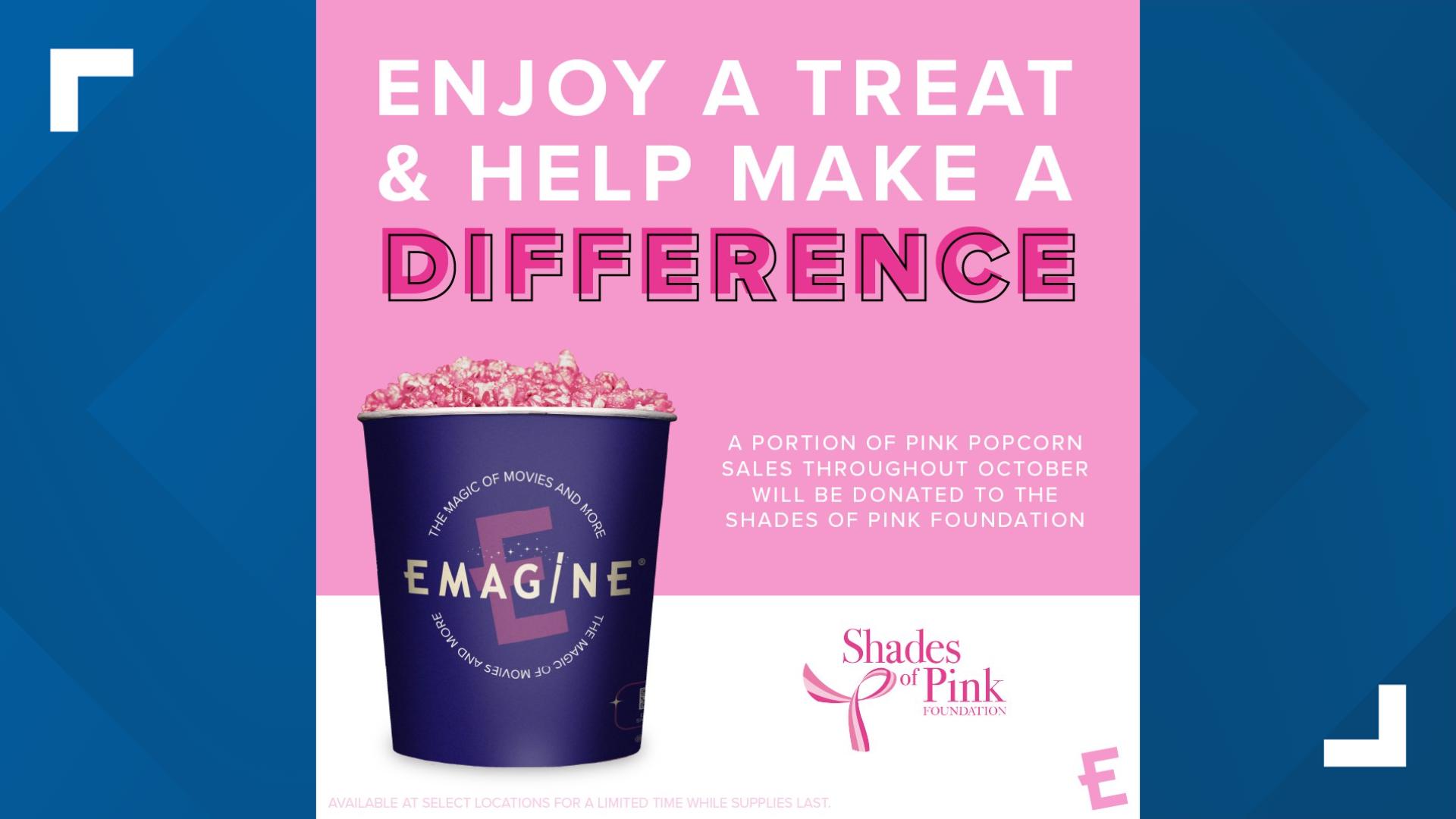 Emagine Theatres selling pink popcorn for breast cancer awareness
