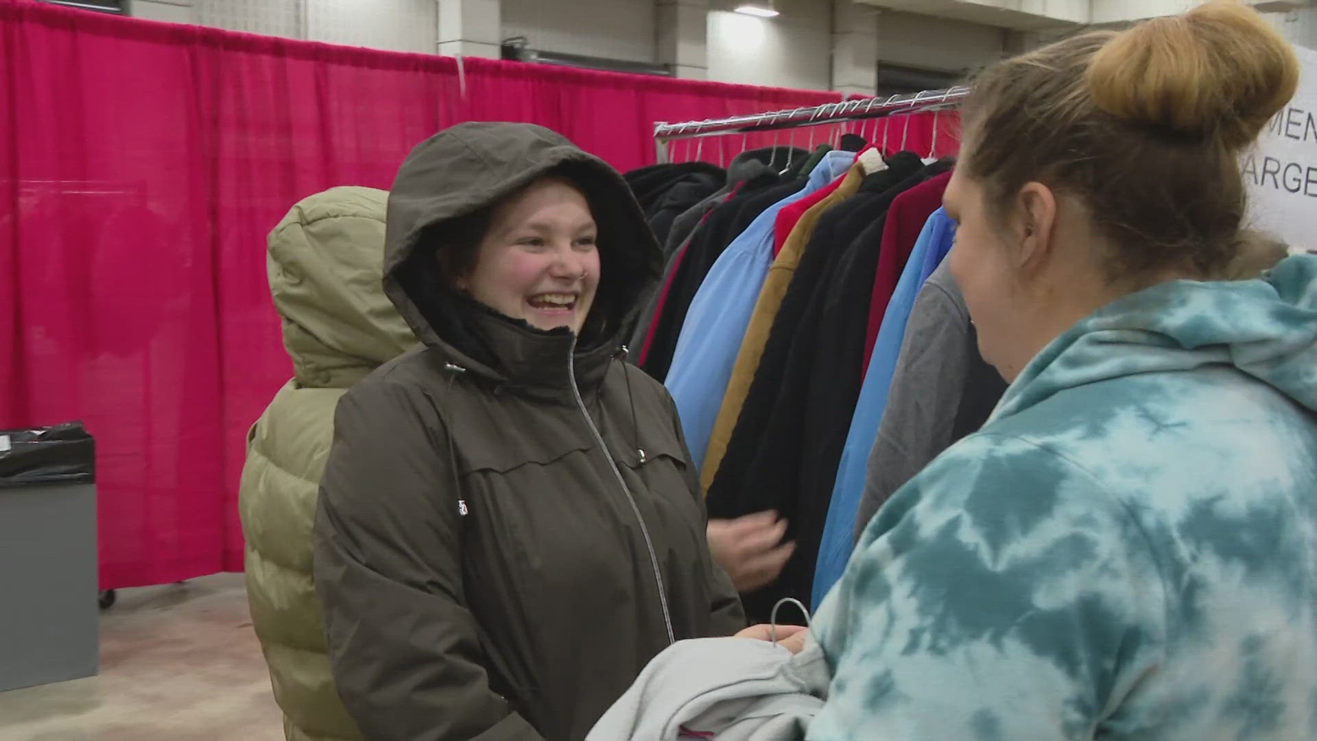 13News reporter Anna Chalker reports from the Indiana State Fairgrounds during Coats for Kids distribution day.