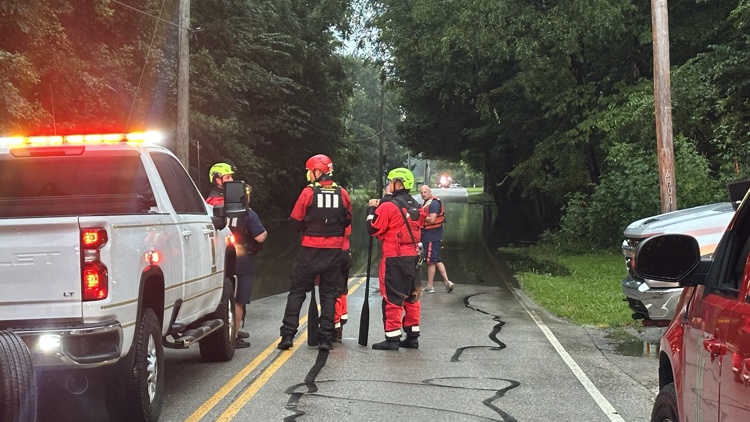 Read Madison Township Fire Department rescues delivery driver who drove past barricade into flood waters