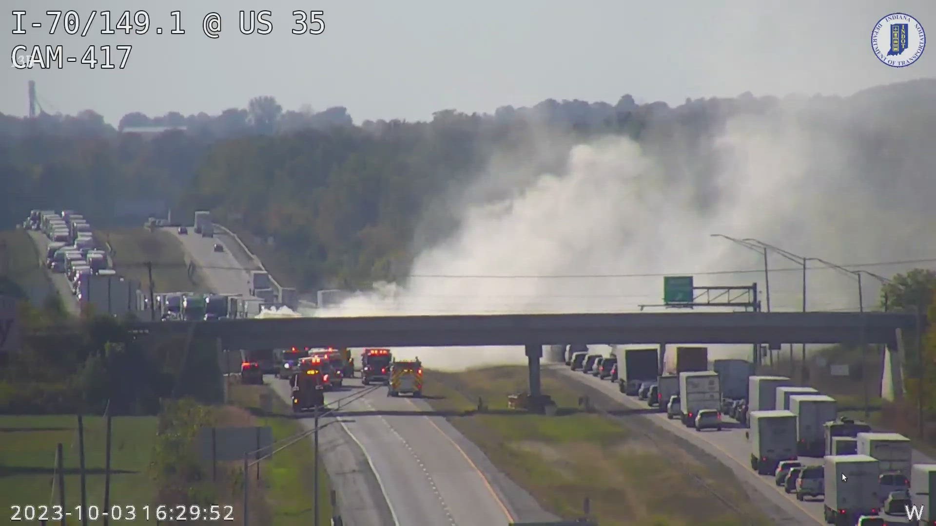 All eastbound lanes are currently closed on I-70 near Richmond. No word on potential injuries.