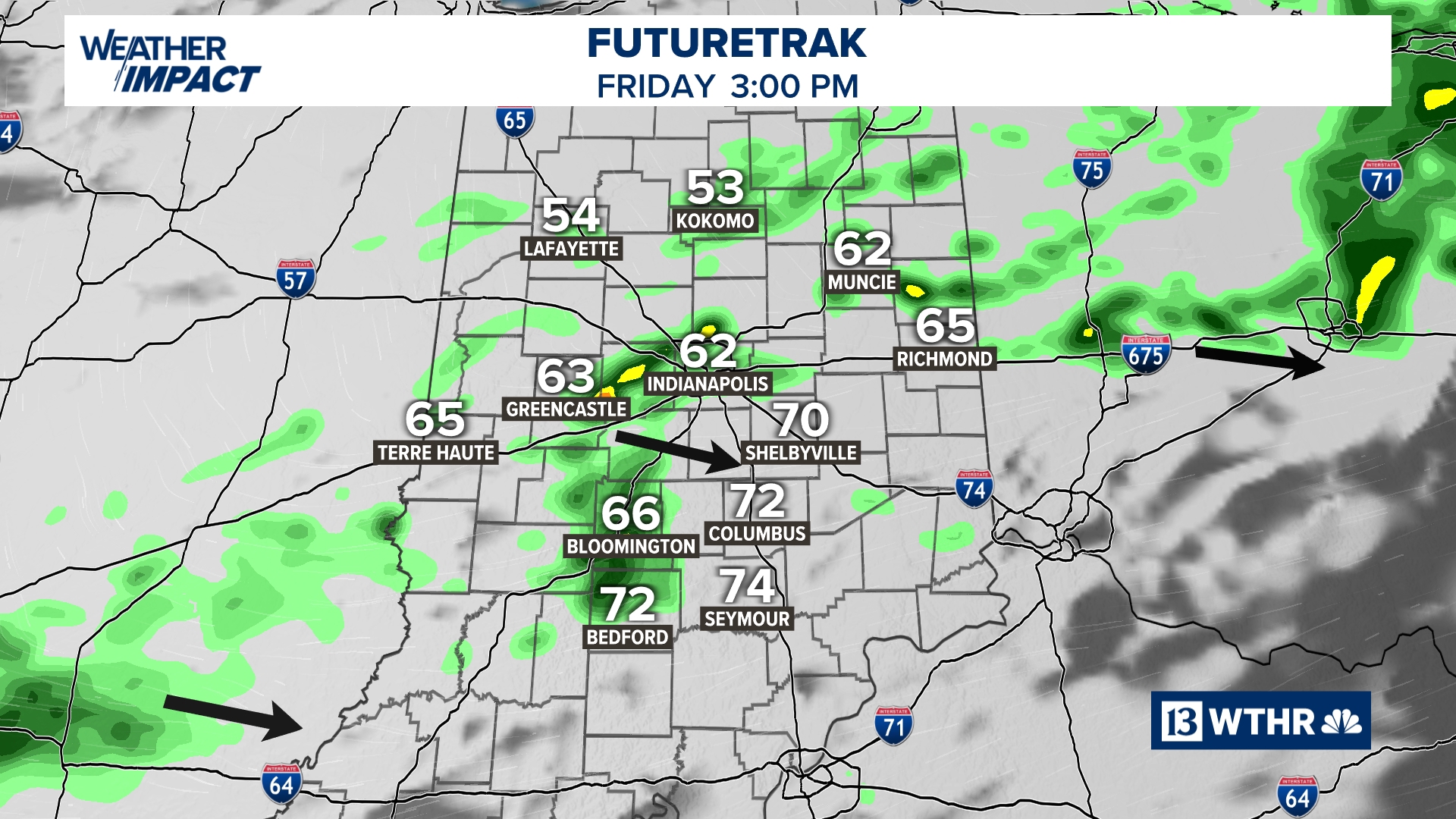 Scattered showers moving in Friday across Indiana | Rain zones | wthr.com
