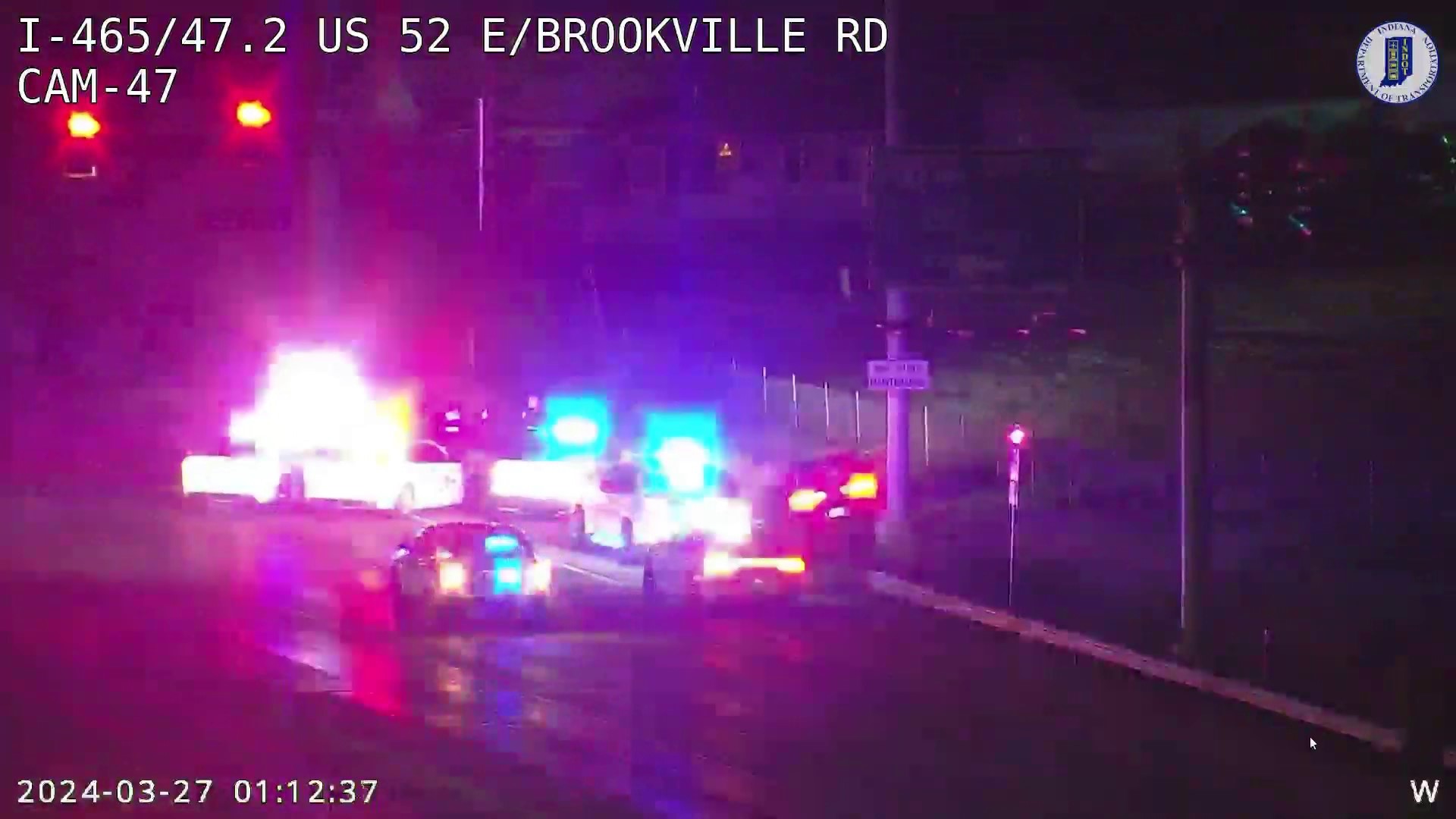 The car crashed as it was exiting I-465 near Brookville Road, and two people were taken into custody, police confirmed to 13News.