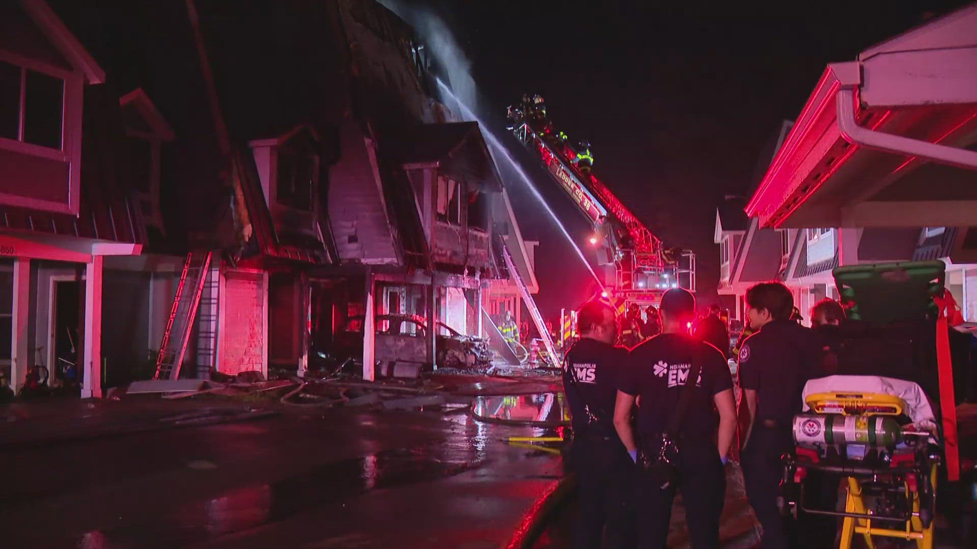 The fire was reported around 2:45 a.m. Tuesday near East 56th Street and I-465.