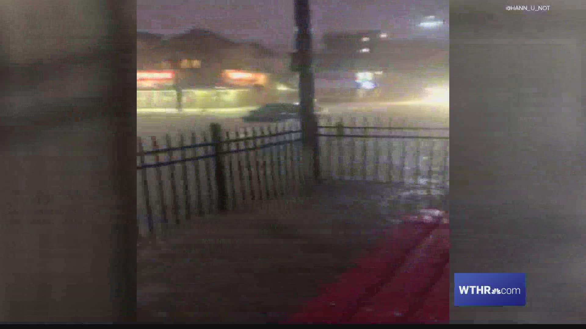 Meteorologist Kelly Greene shares video of flooding near the Indiana University campus as more rain approaches Bloomington early Saturday.