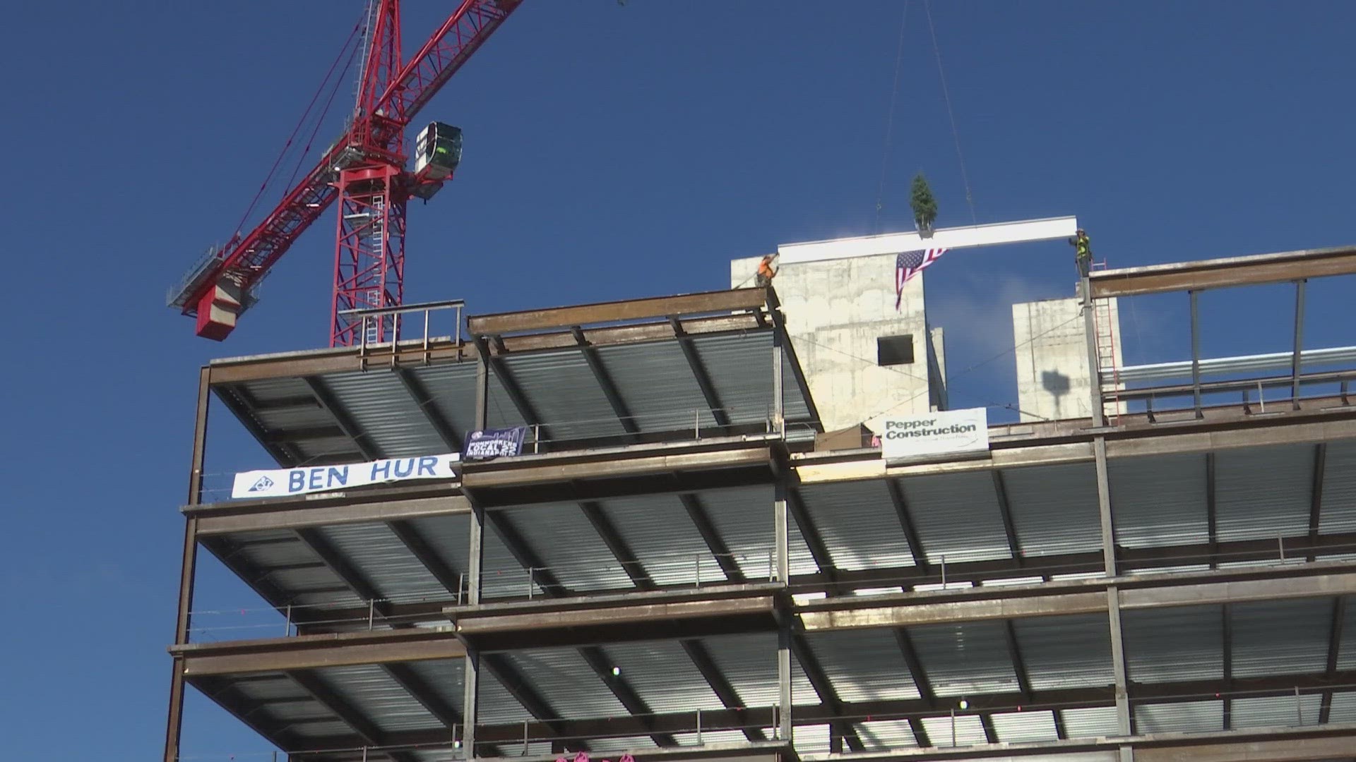 Ascension St. Vincent installed the final beam on the site of the new Women and Children's Tower off 86th Street.