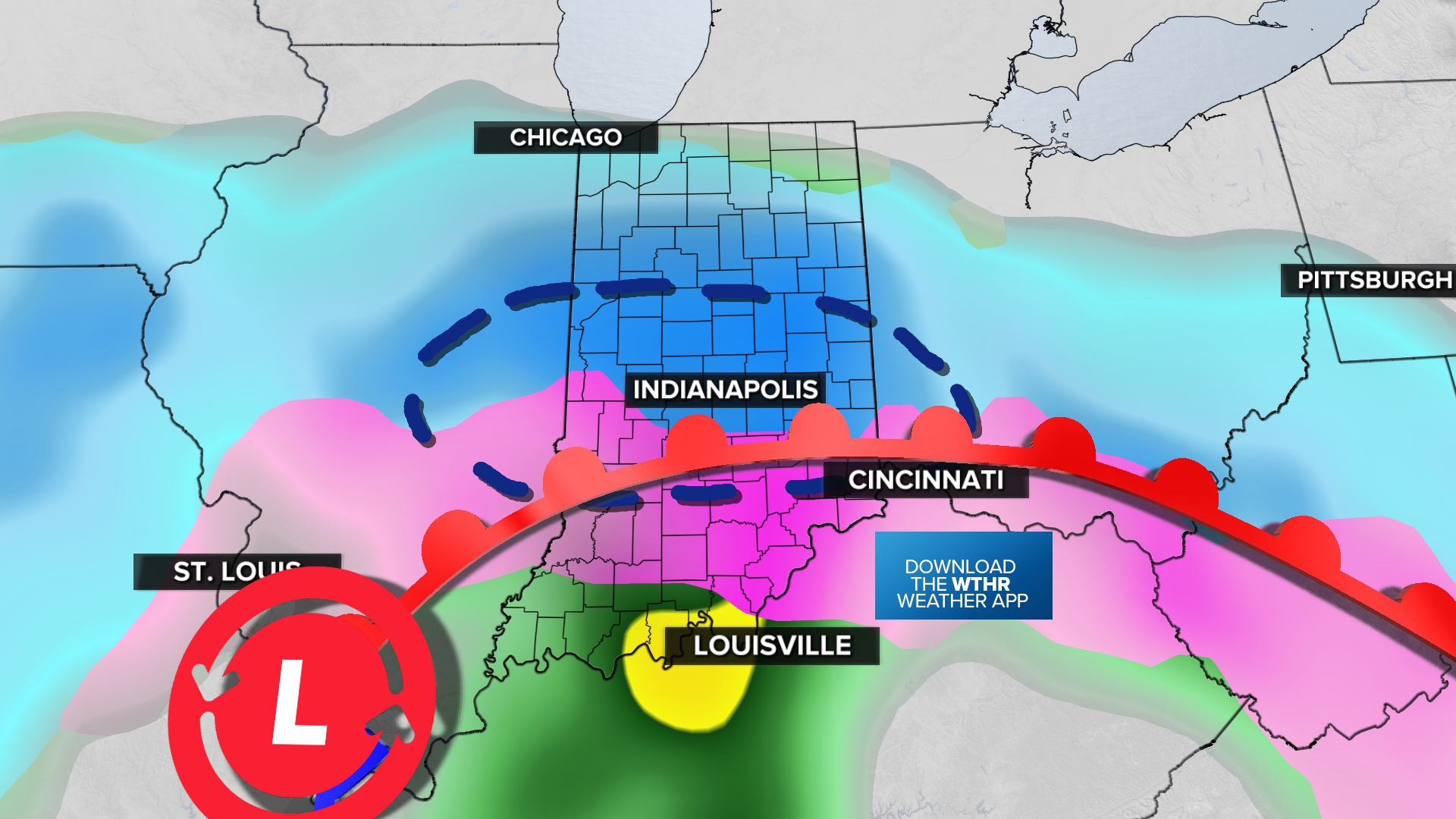 Several inches of snow and some ice on the way to Indiana for Sunday