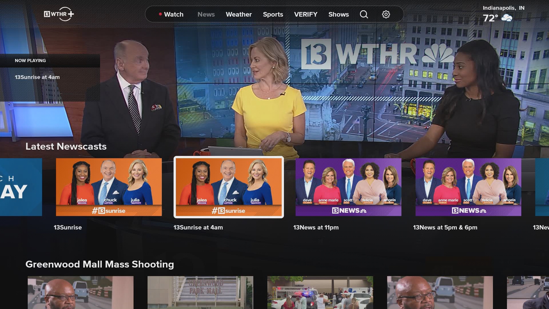 WTHR+ features all WTHR newscasts — from our Sunrise team in the morning to our 11 p.m. news at night, and everything in between.