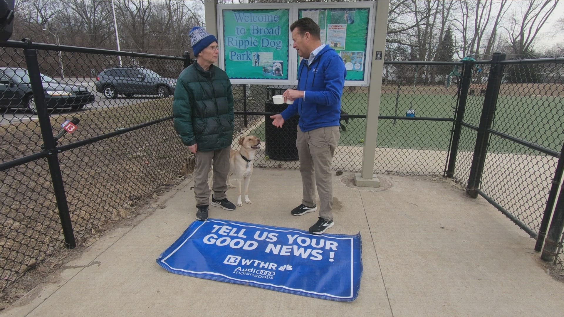 13Sports director Dave Calabro visits the Broad Ripple Bark Park to see if any dogs can pick the winner of the Super Bowl. He also is looking for Good News!